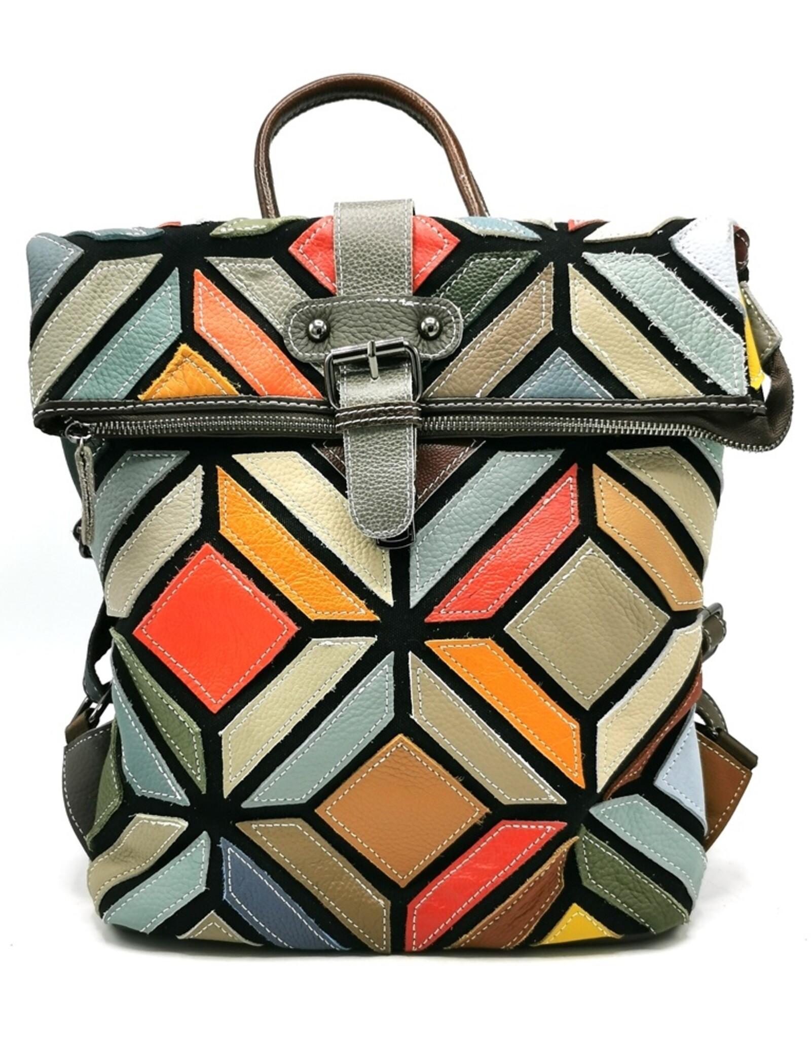 TJ Leather backpacks  and leather shoppers - Leather Backpack Patchwork with Butterflies