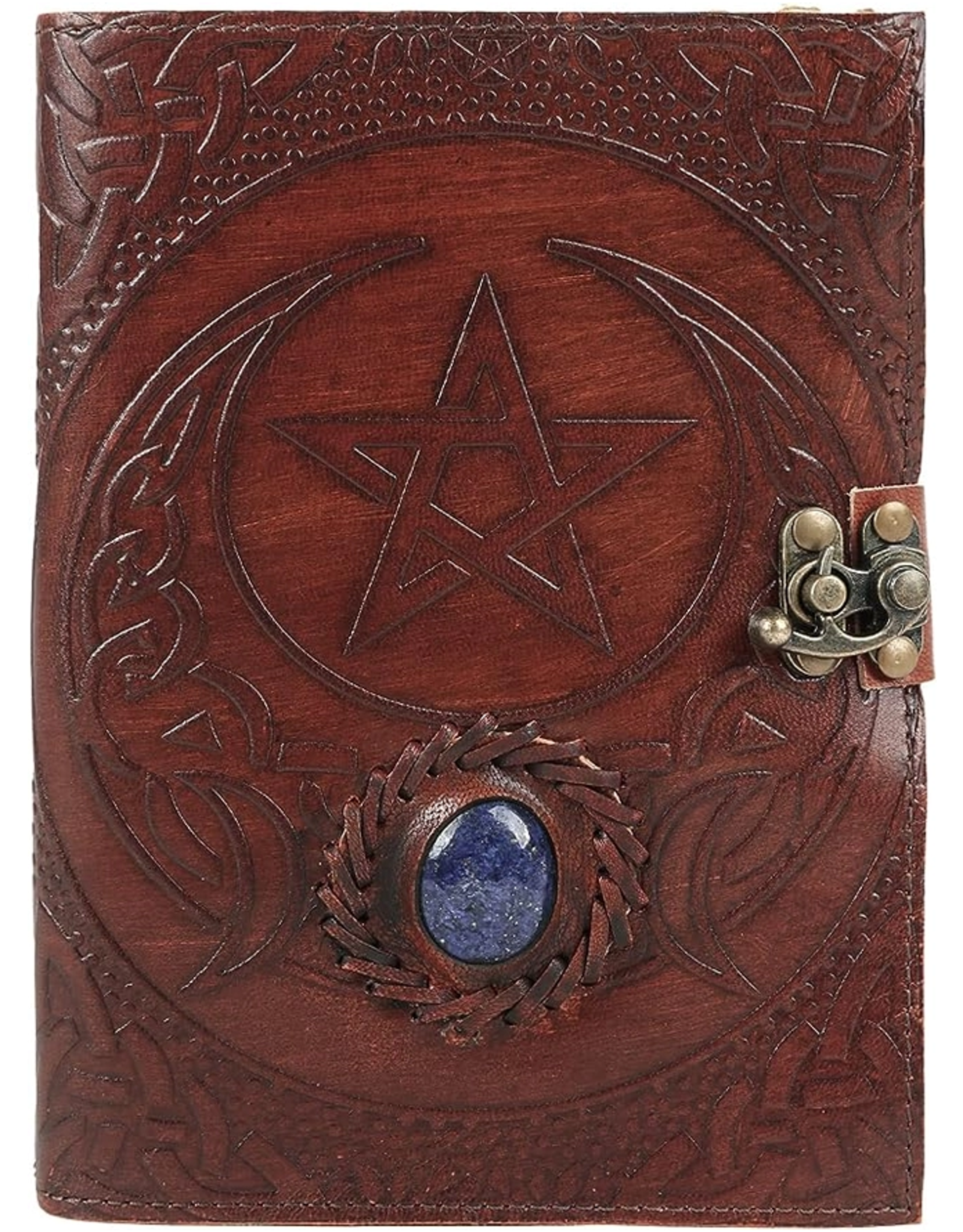 JM Handicrafts Miscellaneous - Leather journal with Pentagram and Crescent 20.5 x 15.5cm