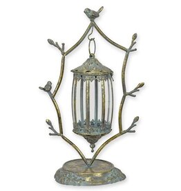 Trukado A Tin Hanging Lantern with Birds on Standard