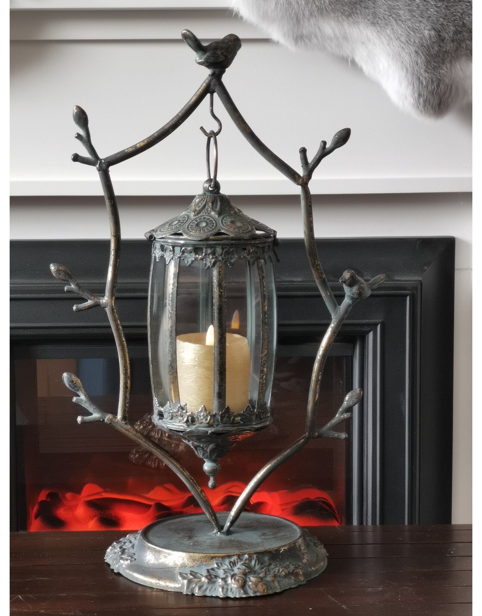 Trukado Miscellaneous - A Tin Hanging Lantern with Birds on Standard