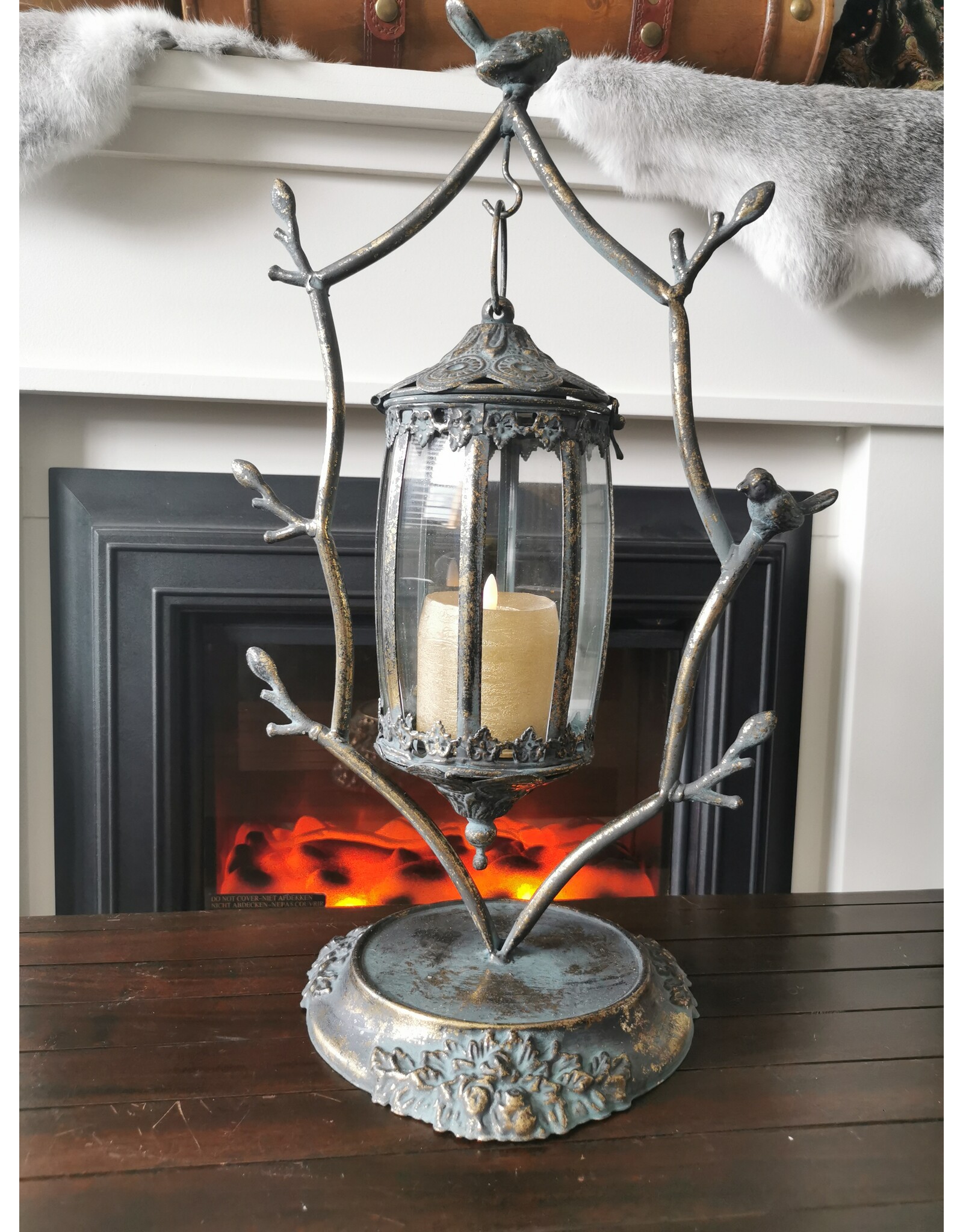 Trukado Miscellaneous - A Tin Hanging Lantern with Birds on Standard