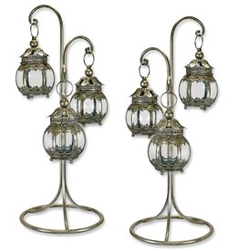 Trukado A Pair  of 3 Hanging Lanterns on Stand