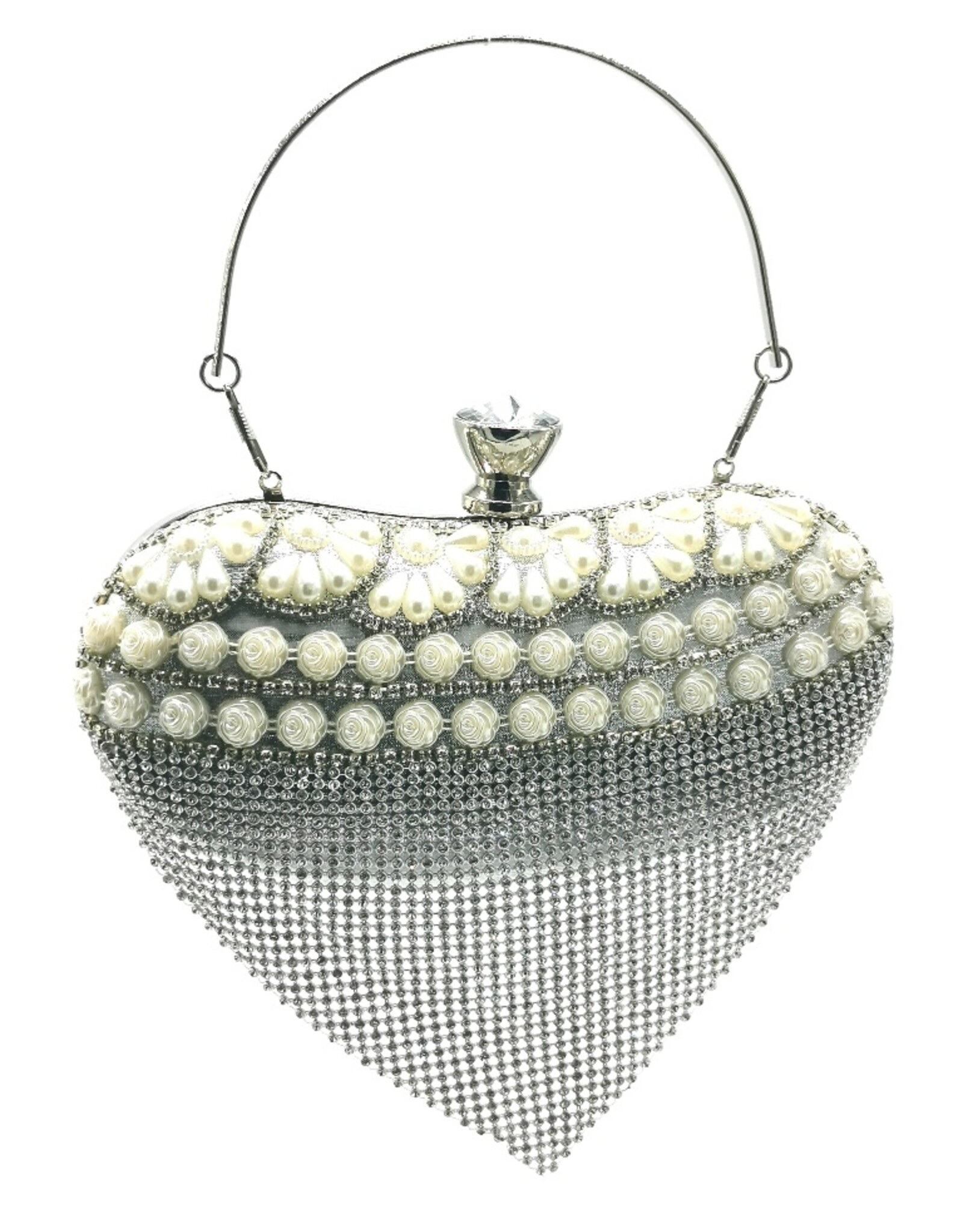 Trukado Fashion bags - Gala Purse - Evening Purse Heart Silver with Strasse