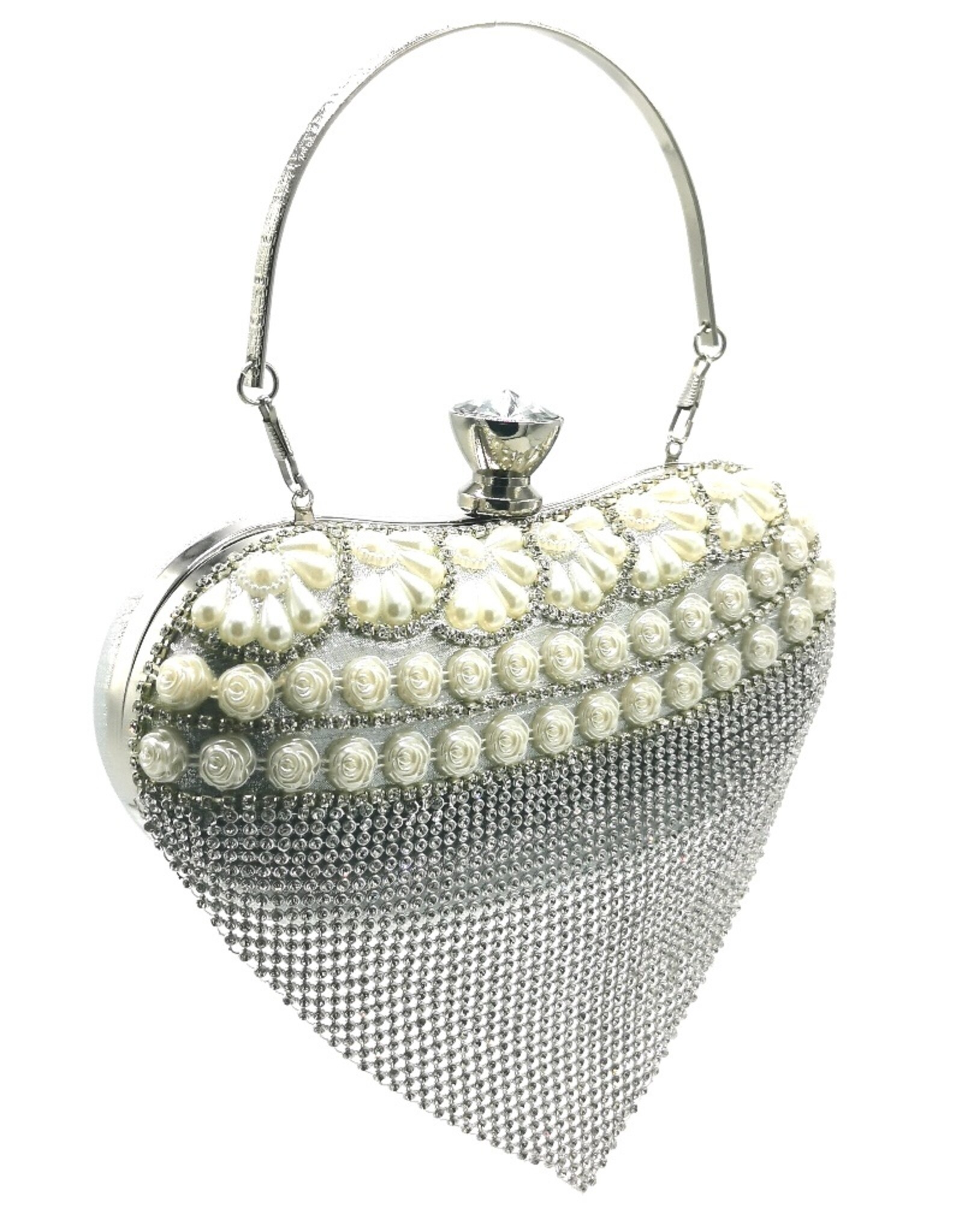Trukado Fashion bags - Gala Purse - Evening Purse Heart Silver with Strasse