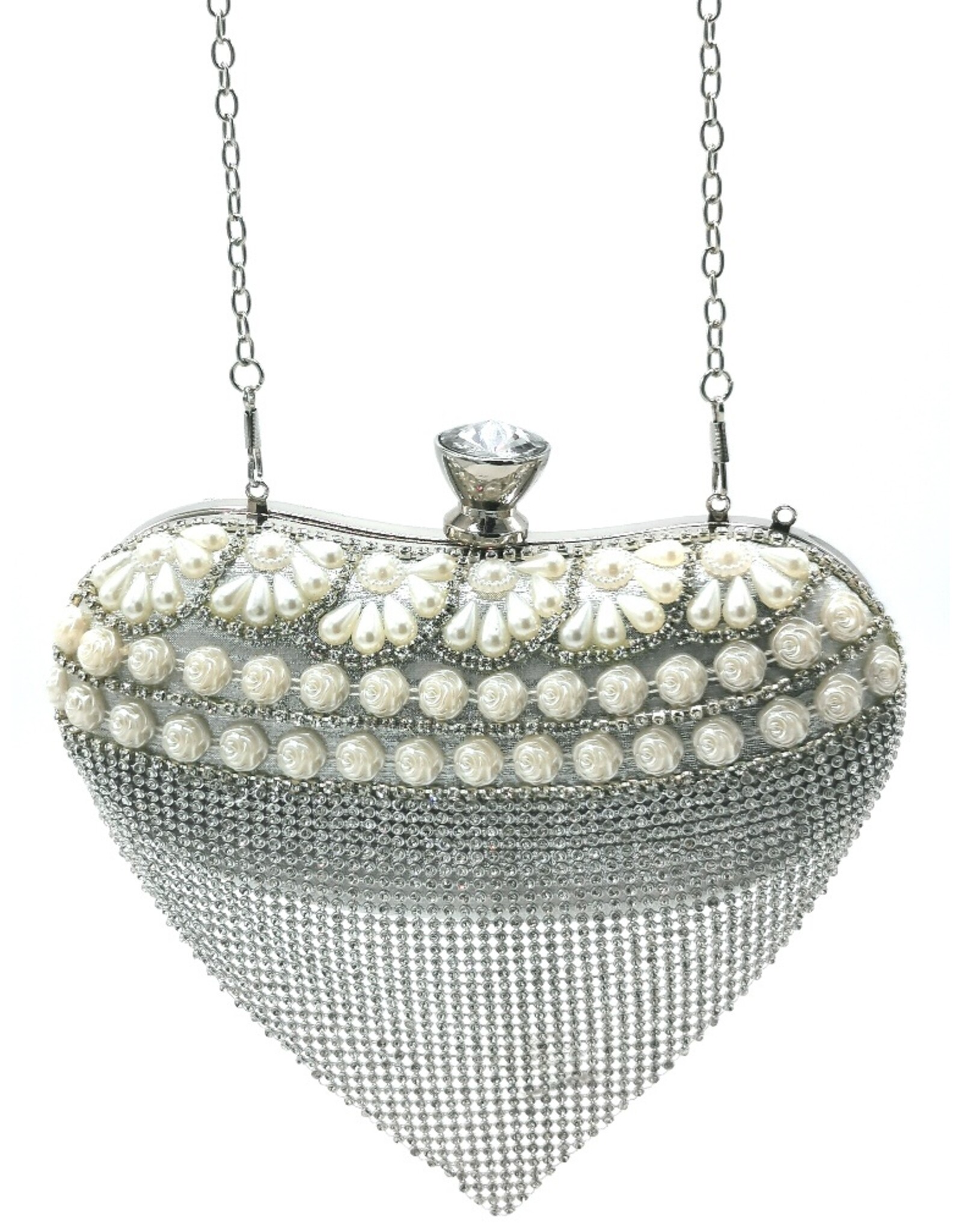 Trukado Fashion bags - Gala Purse - Evening Purse Heart Silver with Strasse