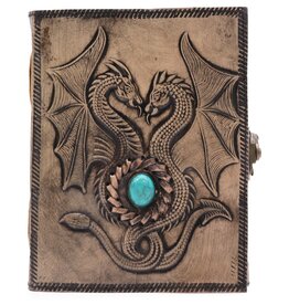 AWG Leather Journal with Two Dragons and Turquoise