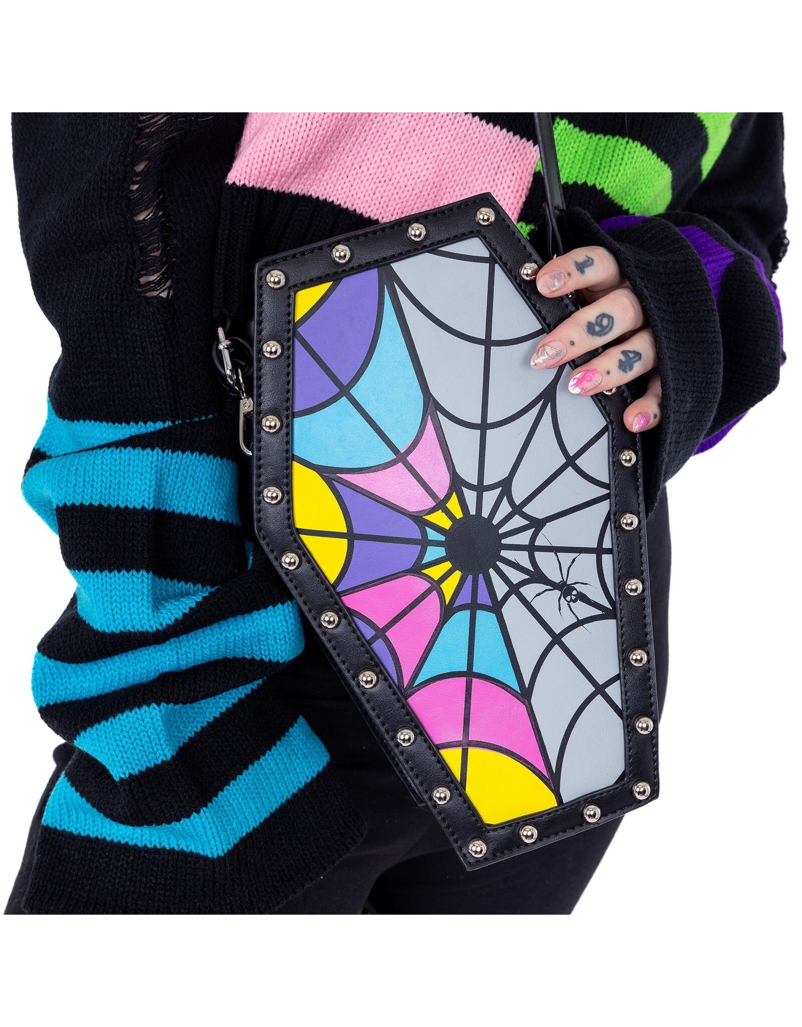 Heartless Gothic bags Steampunk bags - Wednesday Coffin Rainbow Spiderweb bag