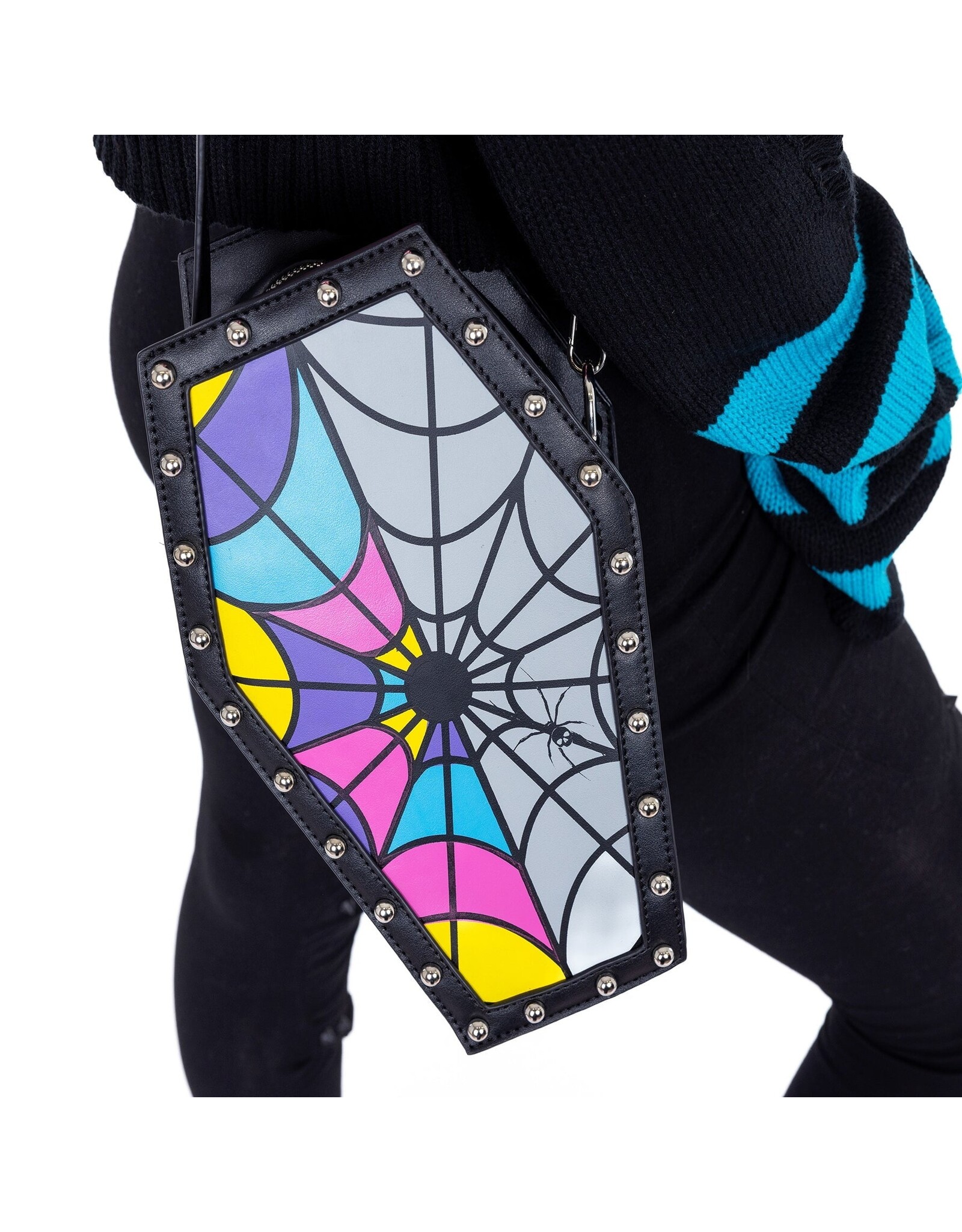 Heartless Gothic bags Steampunk bags - Wednesday Coffin Rainbow Spiderweb bag