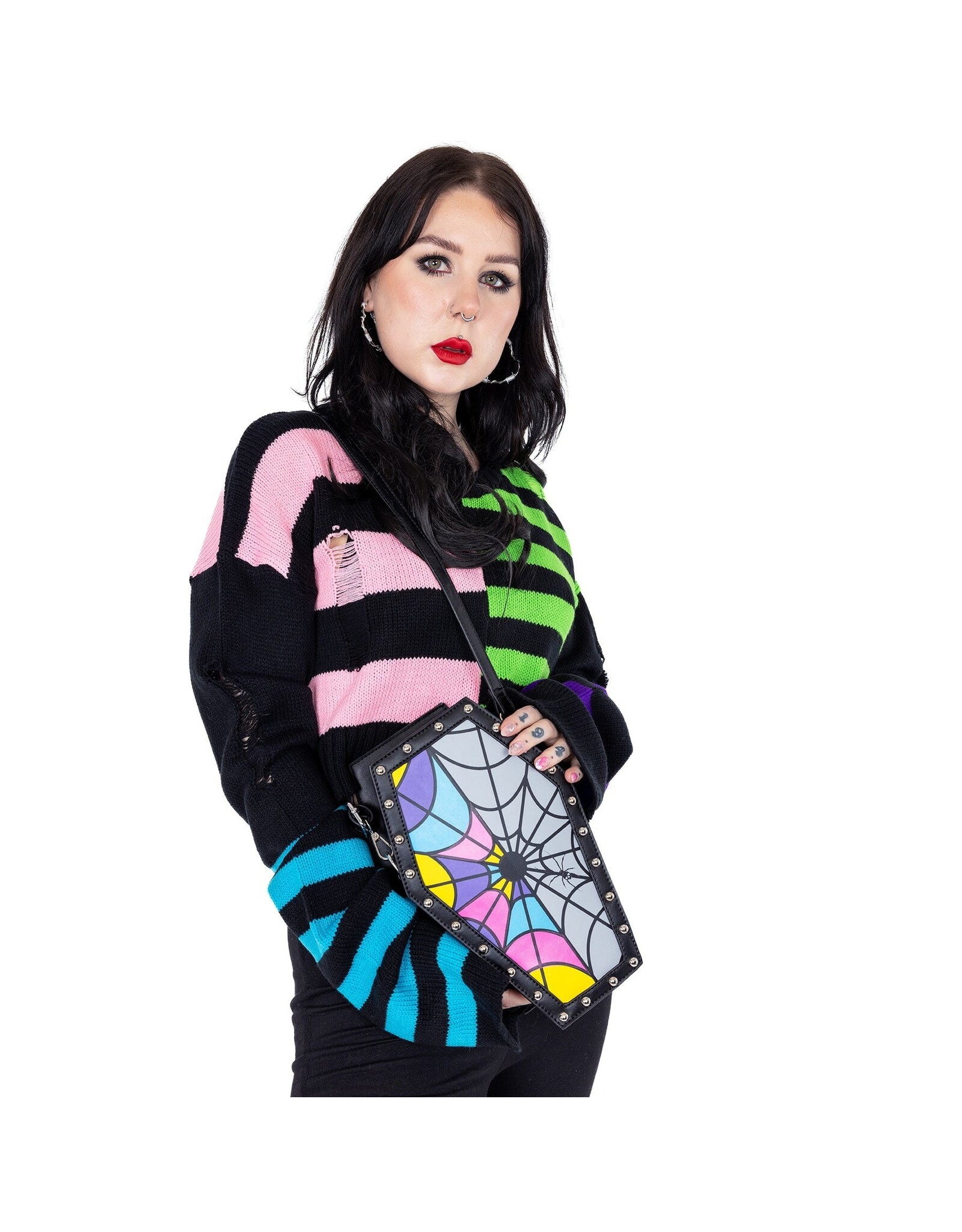 Heartless Gothic bags Steampunk bags - Wednesday Coffin Rainbow Spiderweb bag