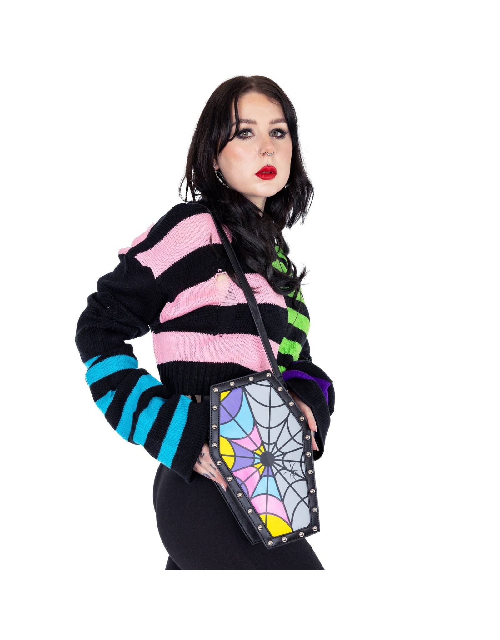 Heartless Gothic bags Steampunk bags - Wednesday Coffin Rainbow Spiderweb bag