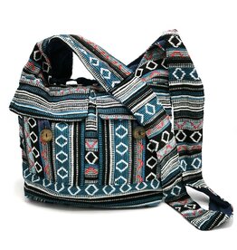 Trukado Hobo bag Woven Fabric with Ethnic Pattern Blue
