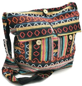 Trukado Hobo bag Woven Fabric with Ethnic Pattern  Black-orange-yellow
