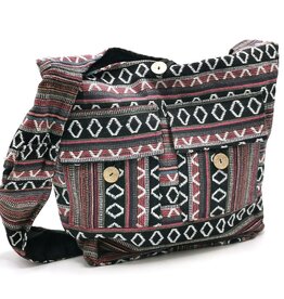 Trukado Hobo bag Woven Fabric with Ethnic Pattern Bordeaux-grey-black