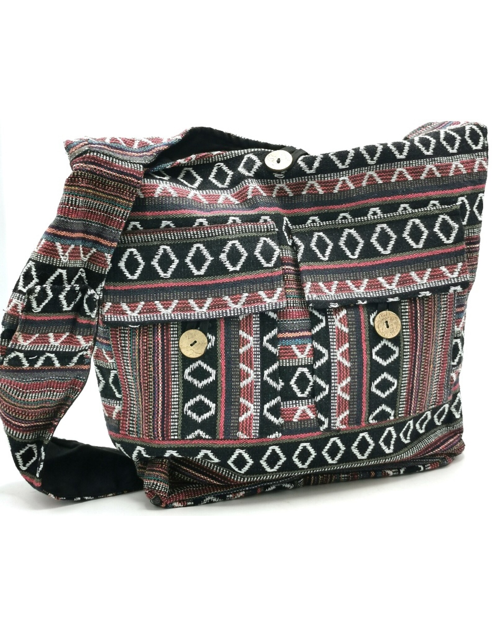 Trukado Modieus - Hobotas Geweven Stof met Etnisch Patroon Bordeaux-grijszwart