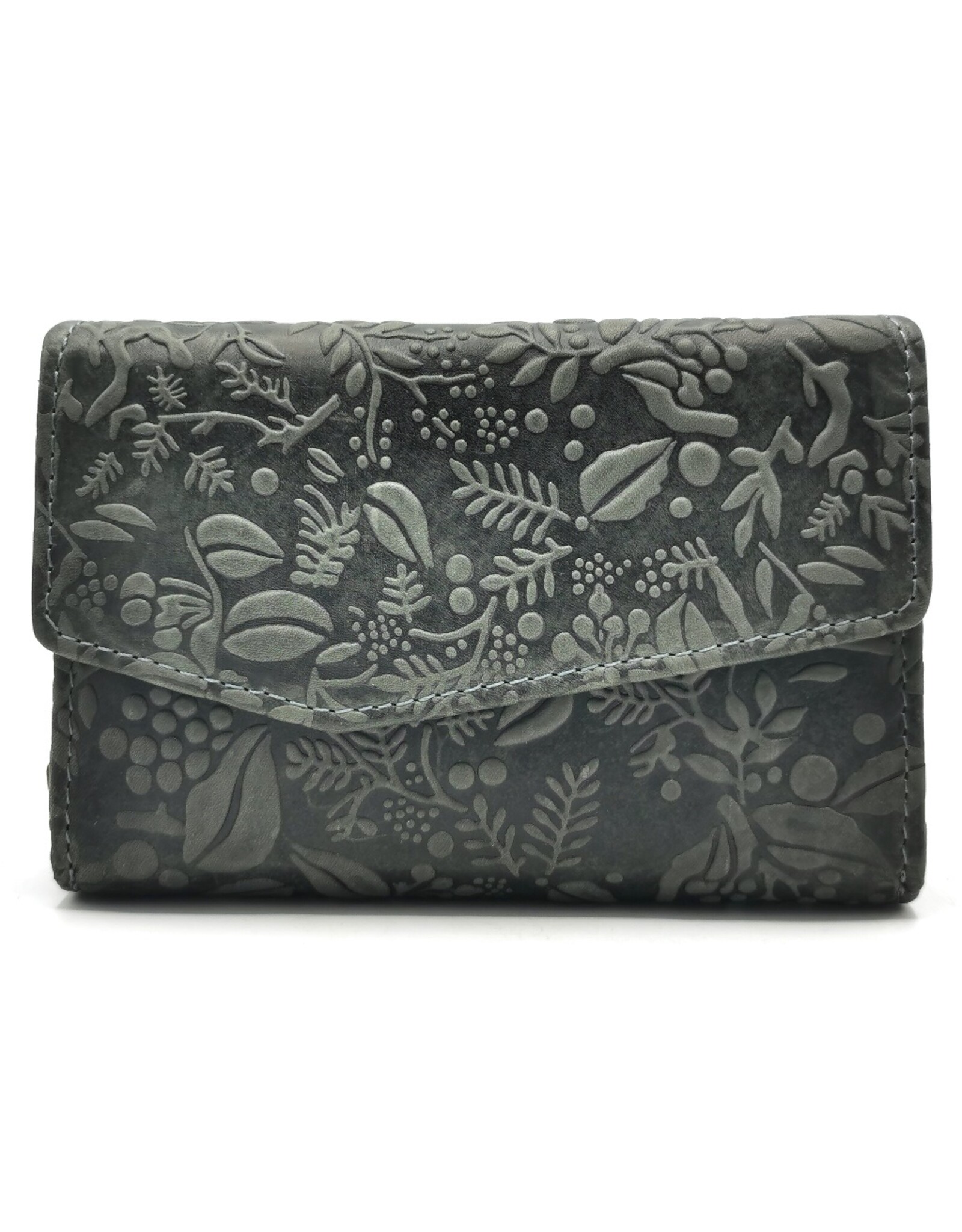 Hillburry Leather Wallets - Hillburry Flap Wallet with Embossed Leaves