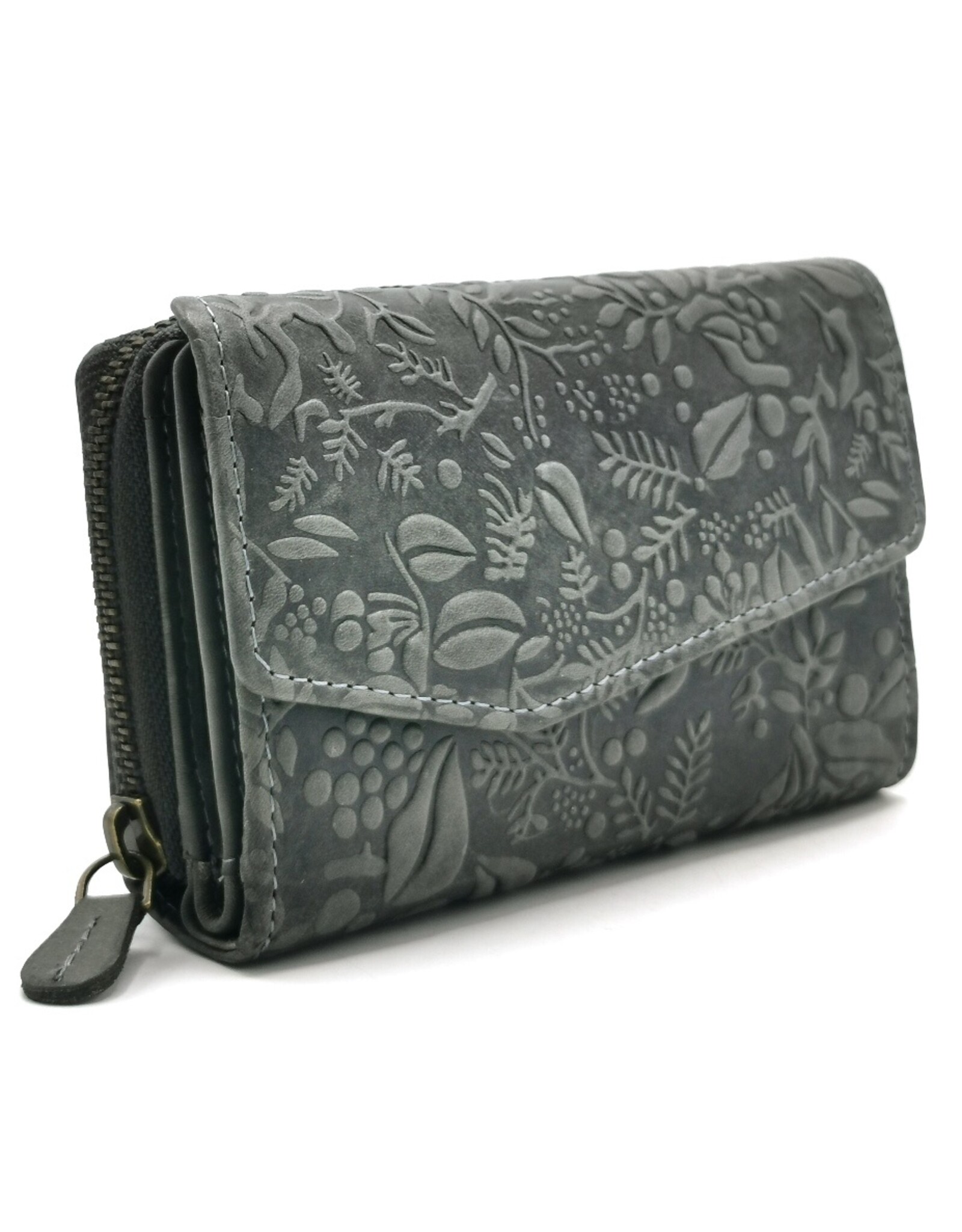 Hillburry Leather Wallets - Hillburry Flap Wallet with Embossed Leaves