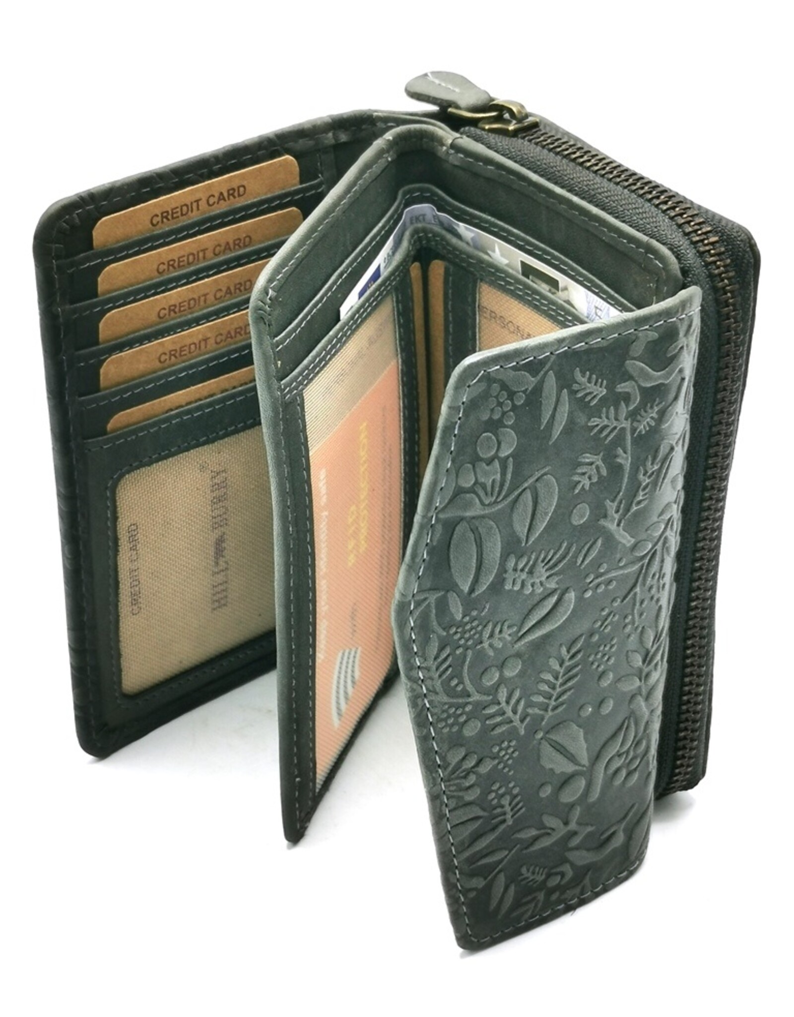 Hillburry Leather Wallets - Hillburry Flap Wallet with Embossed Leaves