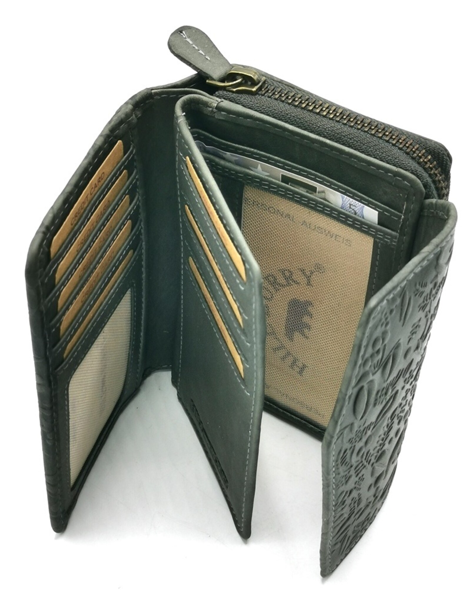 Hillburry Leather Wallets - Hillburry Flap Wallet with Embossed Leaves
