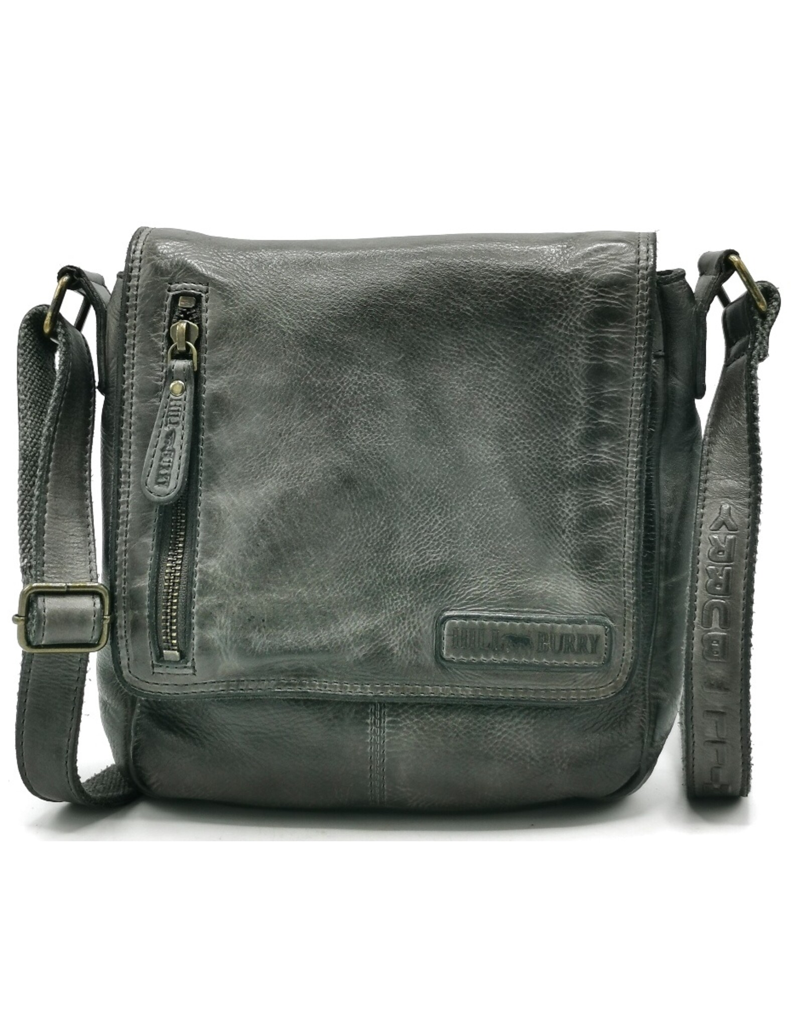 HillBurry Leren tassen - HillBurry Crossbody met omslag gewassen leer d.grijs