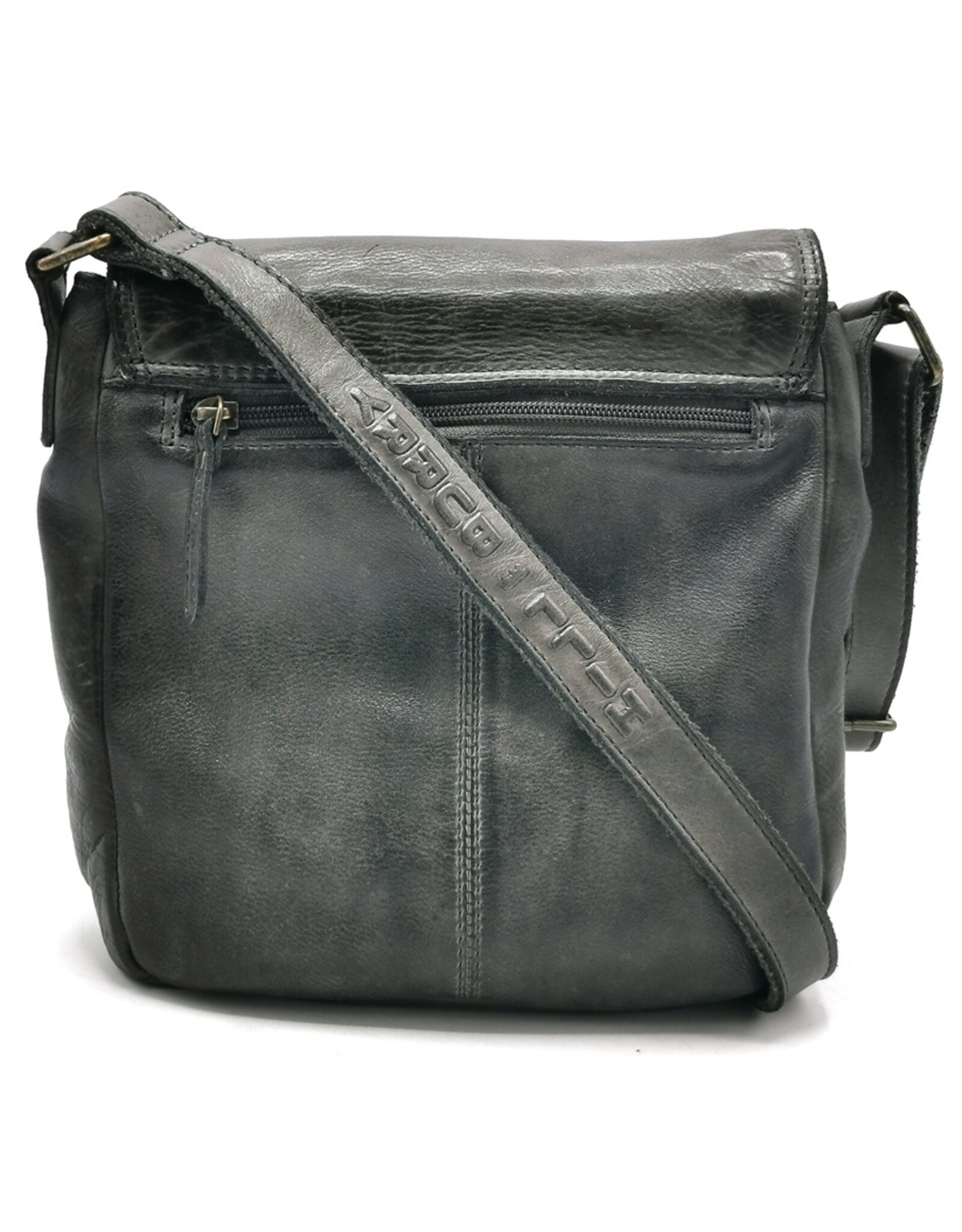 HillBurry Leren tassen - HillBurry Crossbody met omslag gewassen leer d.grijs