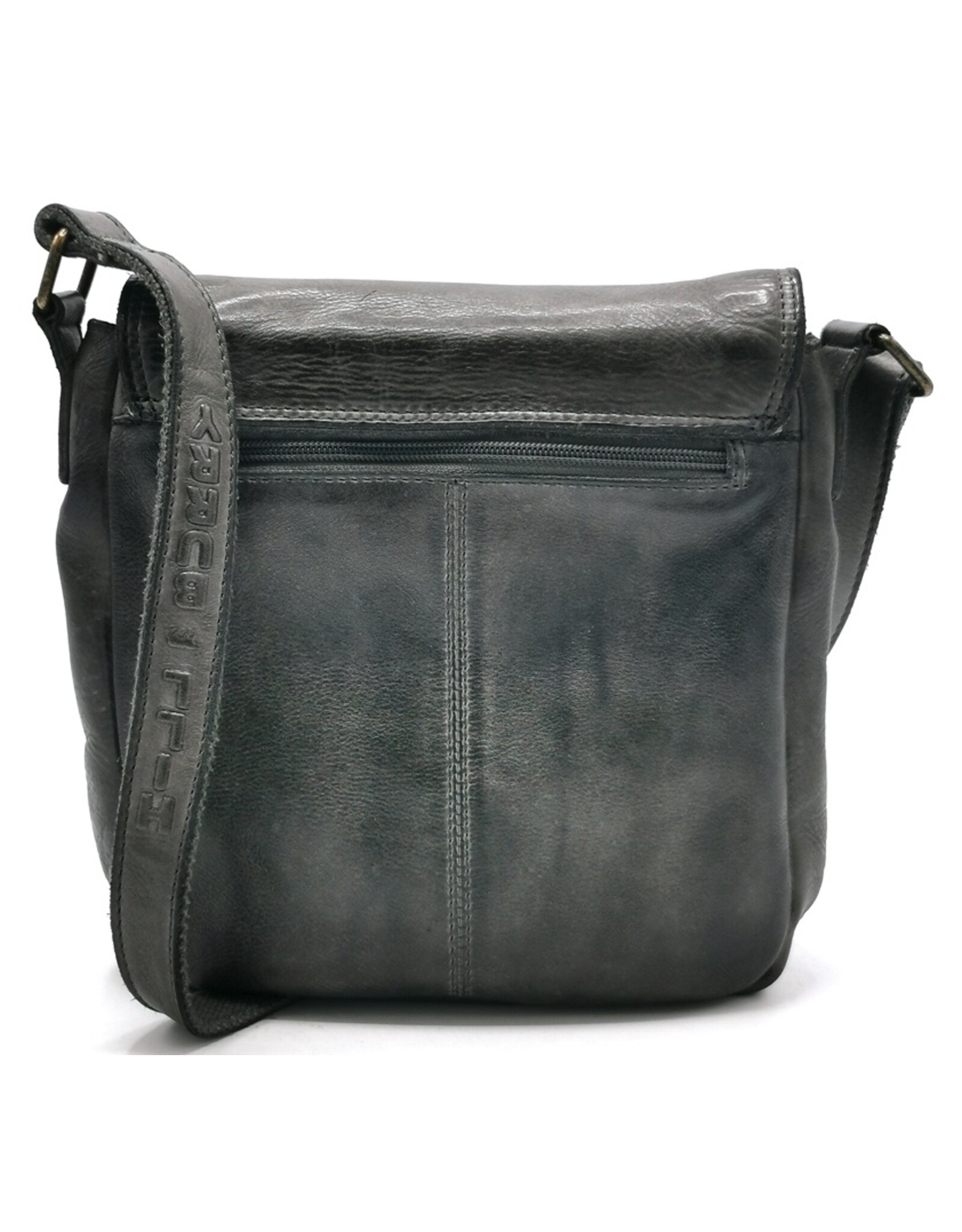 HillBurry Leren tassen - HillBurry Crossbody met omslag gewassen leer d.grijs