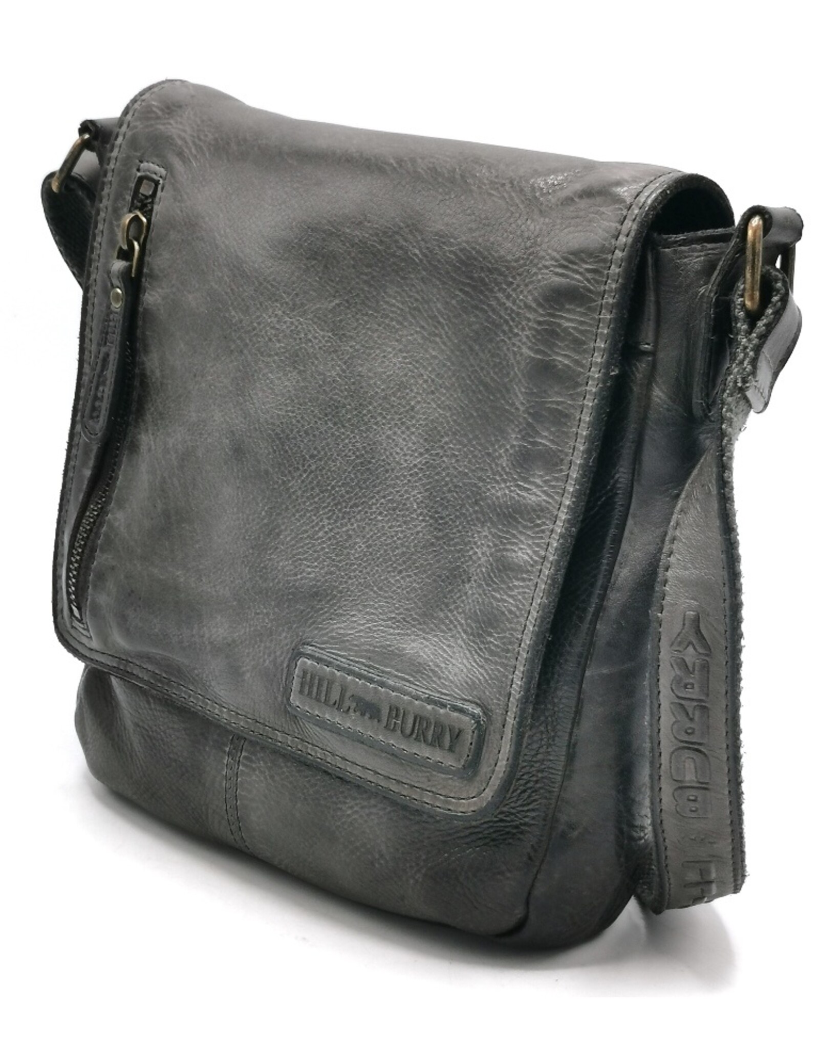HillBurry Leren tassen - HillBurry Crossbody met omslag gewassen leer d.grijs