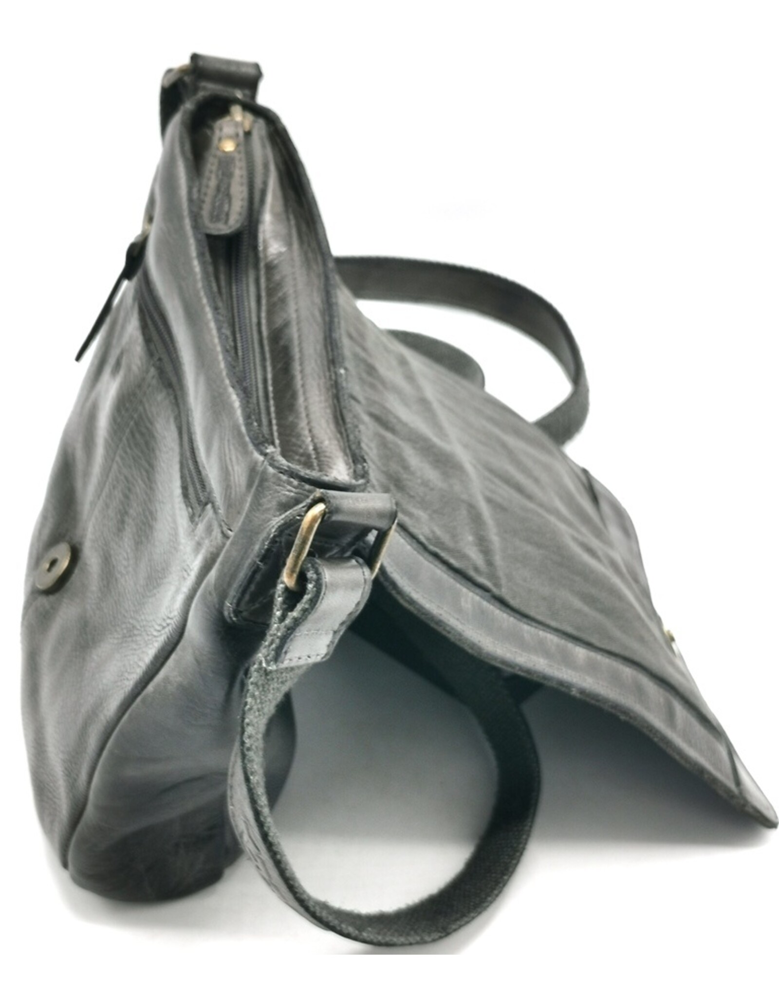 HillBurry Leren tassen - HillBurry Crossbody met omslag gewassen leer d.grijs