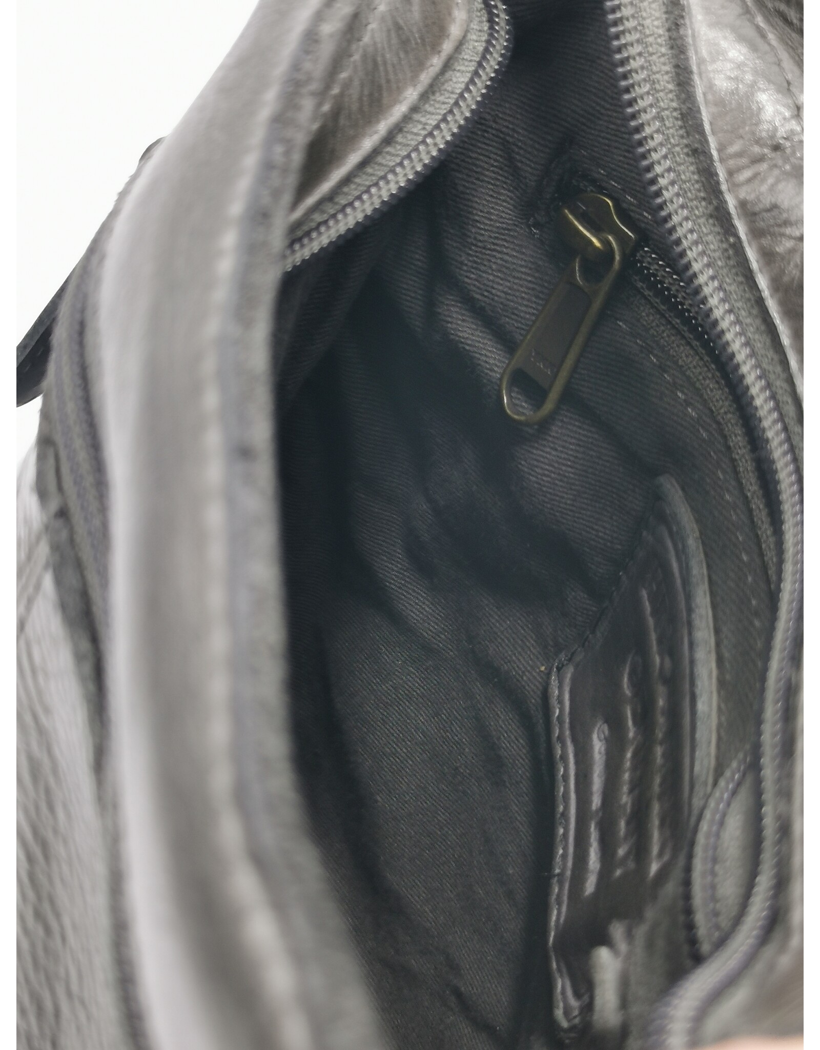 HillBurry Leren tassen - HillBurry Crossbody met omslag gewassen leer d.grijs