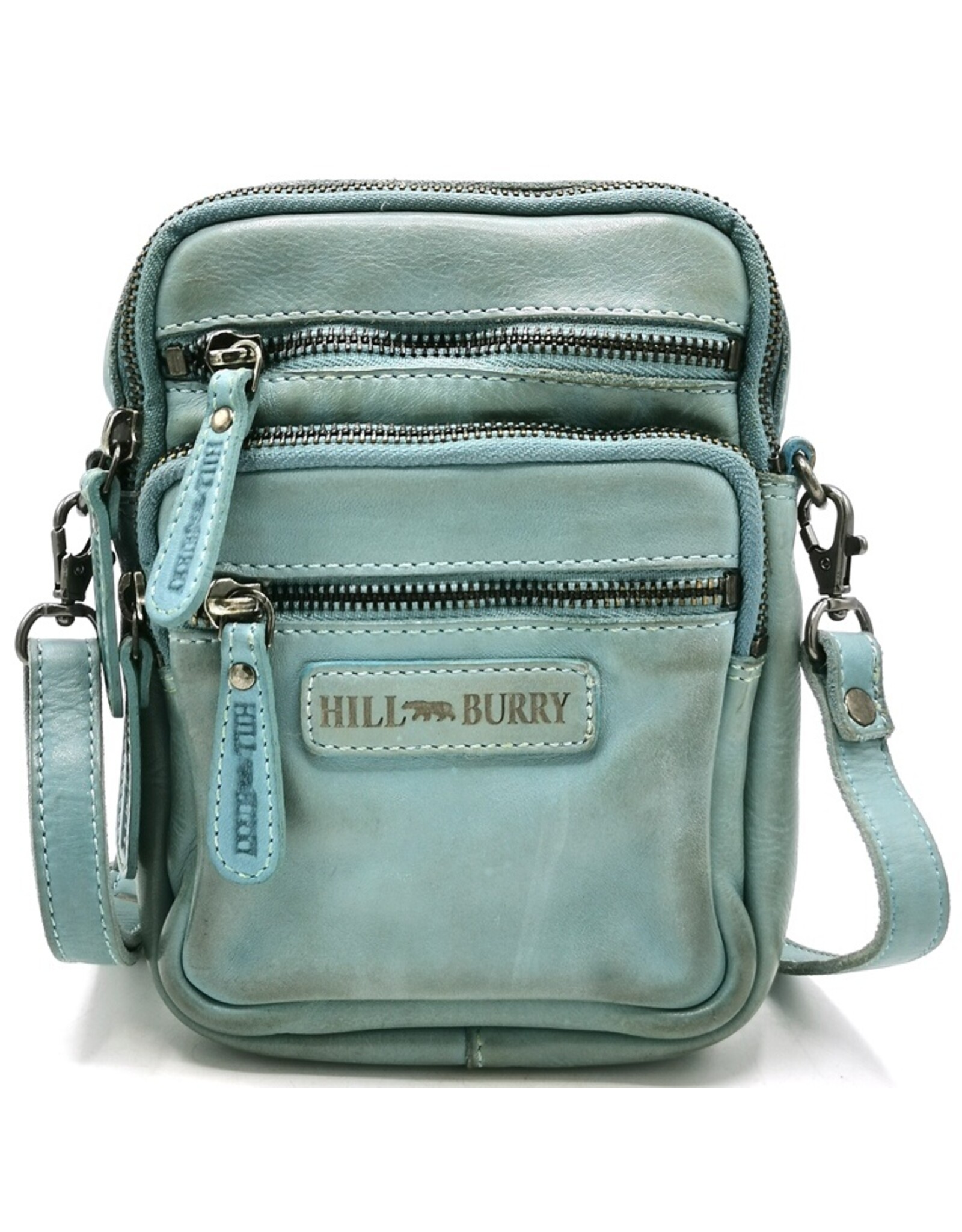 Hillburry Leren schoudertassen Leren crossbody tassen - Hillburry Schoudertas met Ritsvakjes Lichtblauw