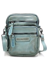 Hillburry Leren schoudertassen Leren crossbody tassen - Hillburry Schoudertas met Ritsvakjes Lichtblauw
