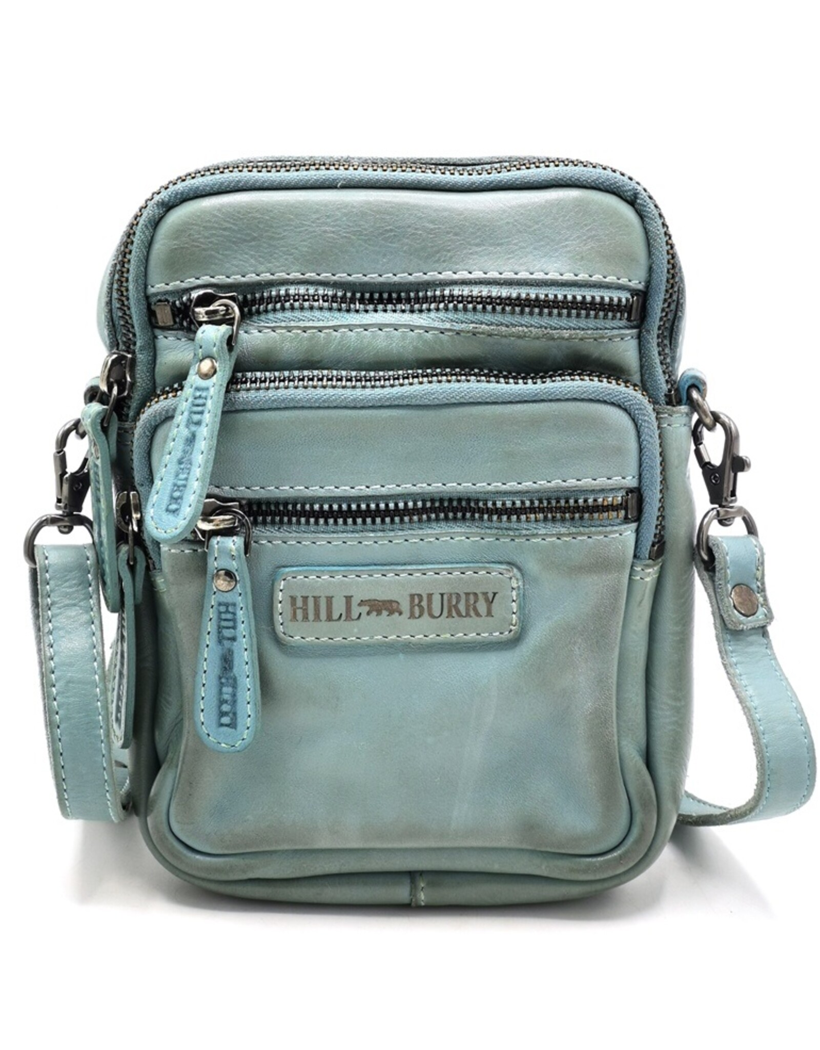 Hillburry Leren schoudertassen Leren crossbody tassen - Hillburry Schoudertas met Ritsvakjes Lichtblauw