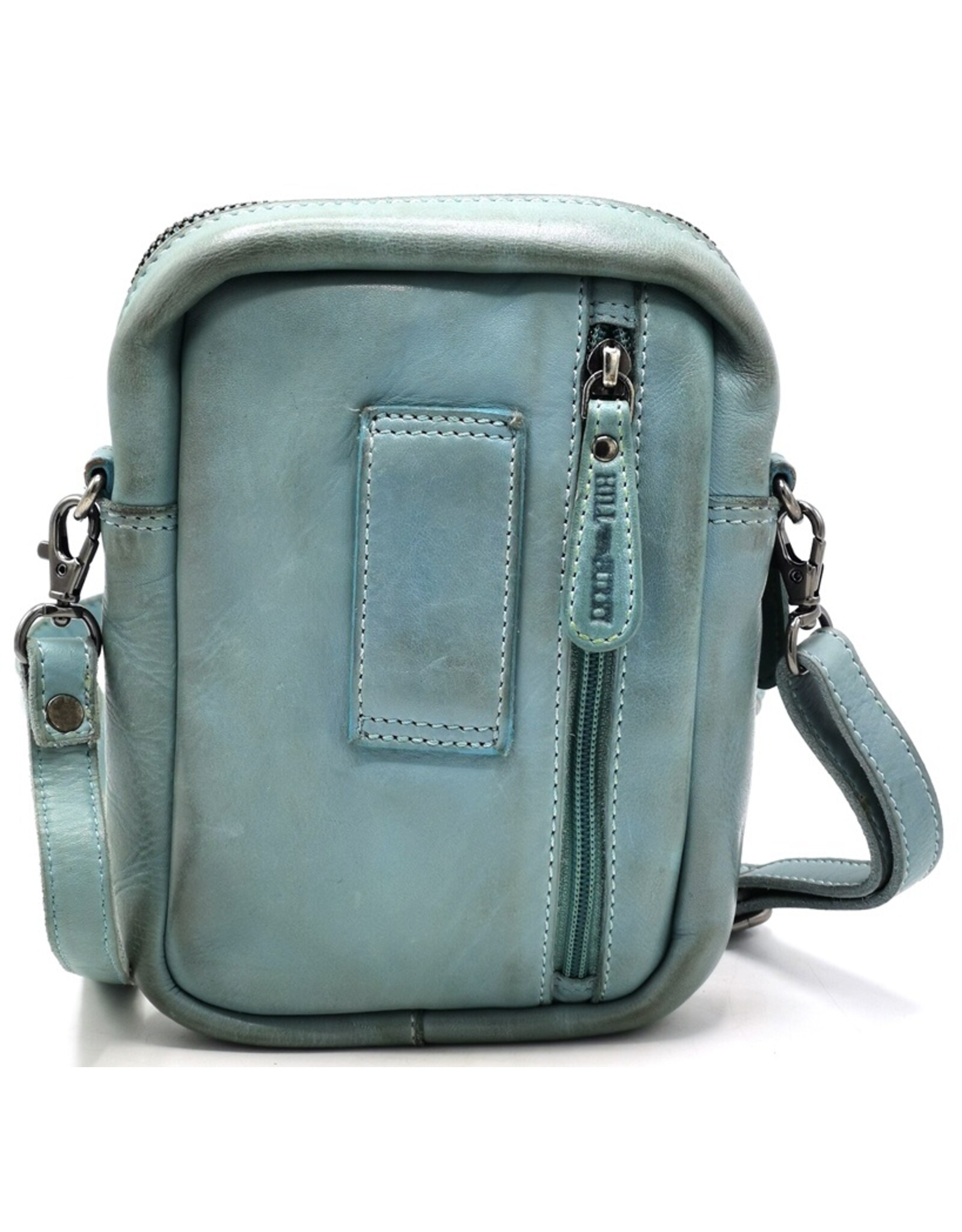 Hillburry Leren schoudertassen Leren crossbody tassen - Hillburry Schoudertas met Ritsvakjes Lichtblauw
