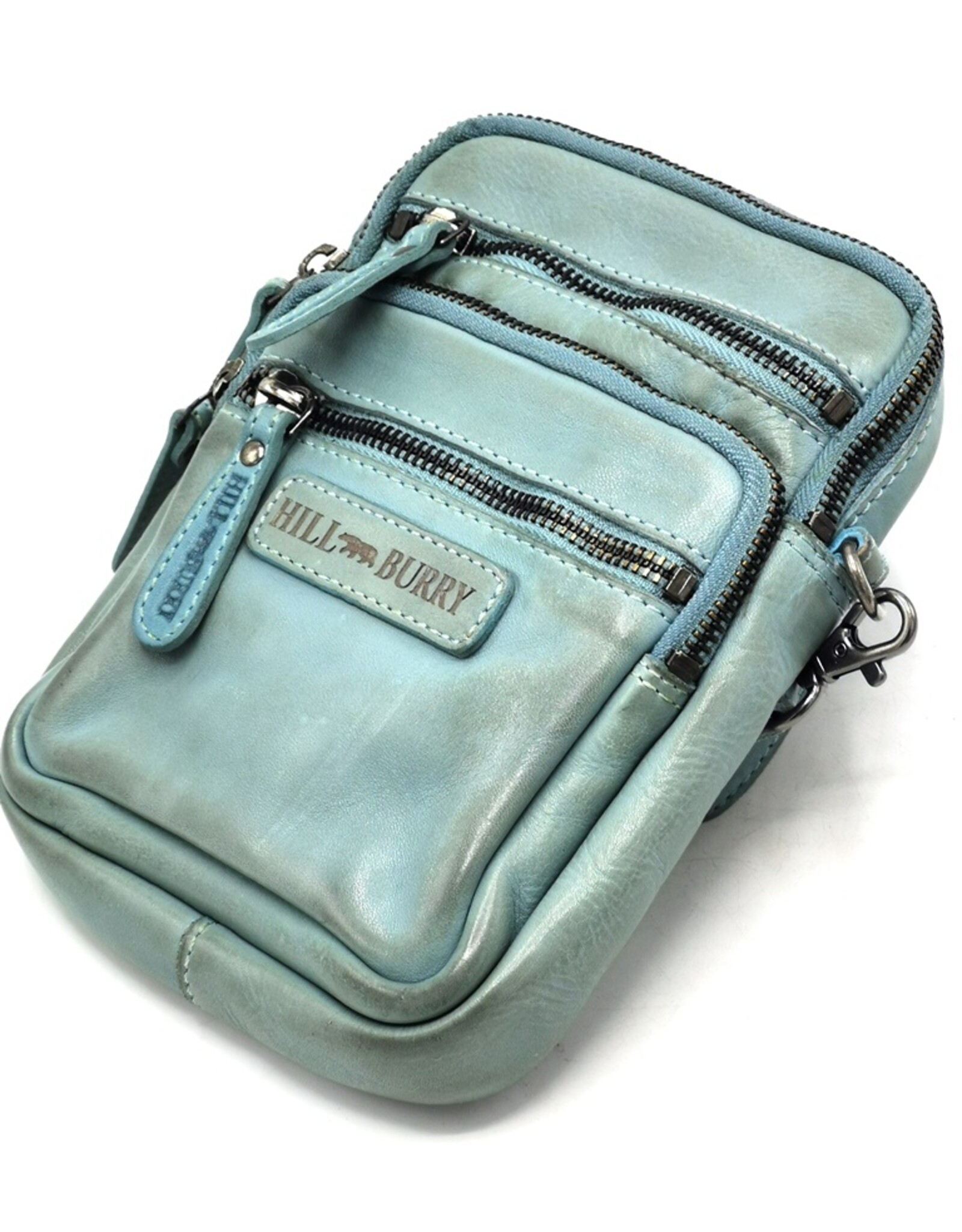 Hillburry Leren schoudertassen Leren crossbody tassen - Hillburry Schoudertas met Ritsvakjes Lichtblauw