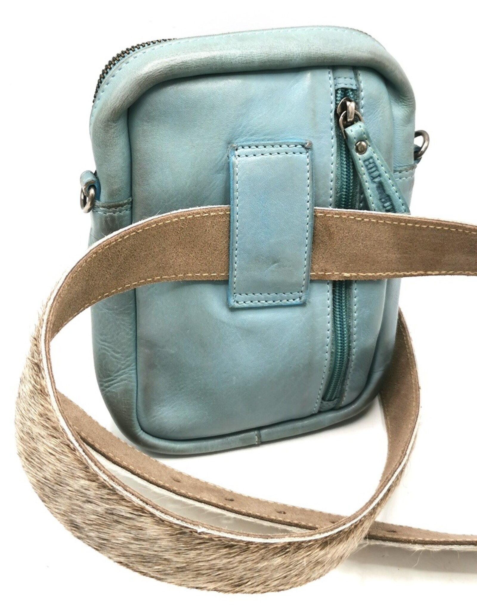 Hillburry Leren schoudertassen Leren crossbody tassen - Hillburry Schoudertas met Ritsvakjes Lichtblauw