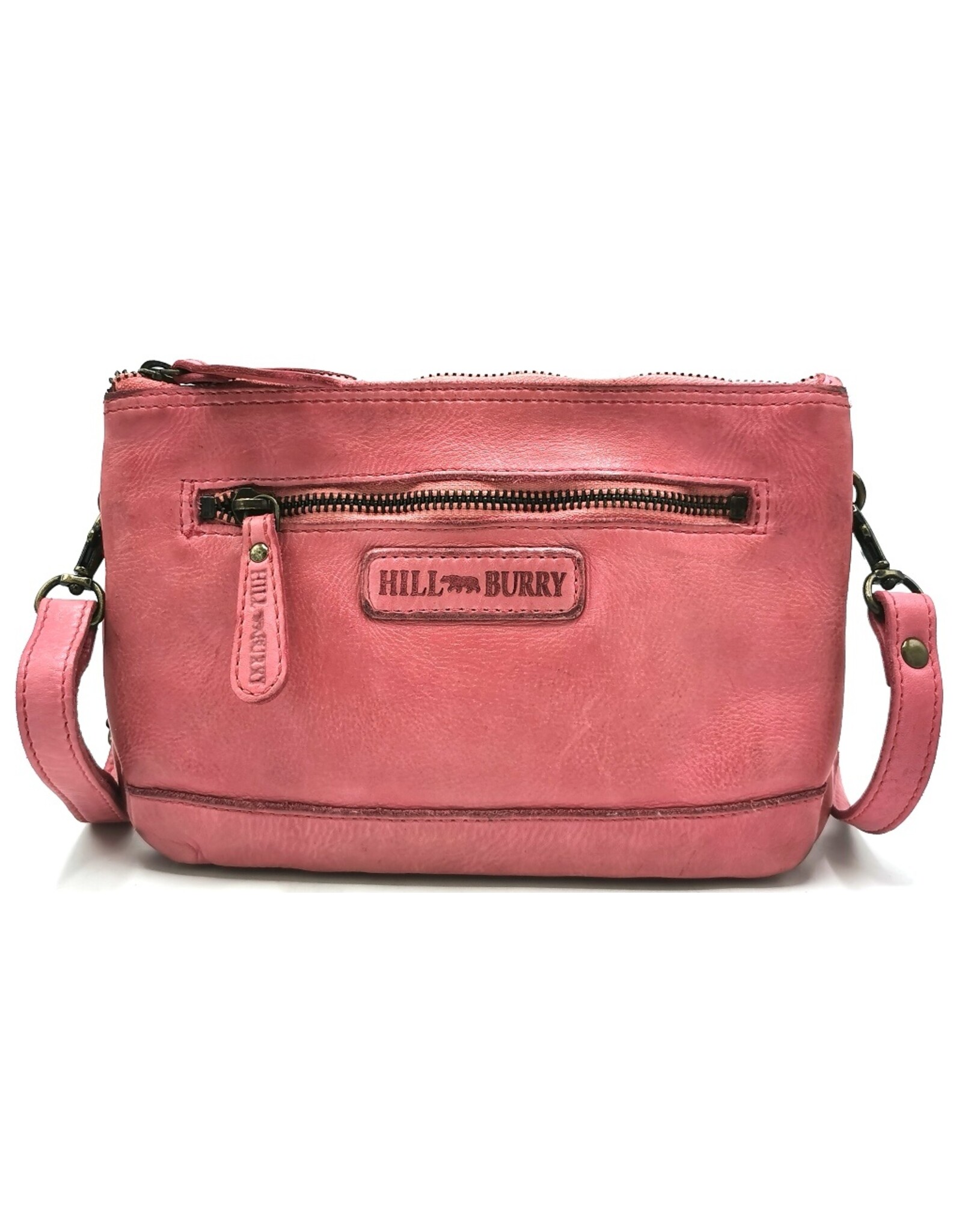 HillBurry Leren tassen - Hillburry Schoudertas-Clutch met vakjes Gewassen Leer roze