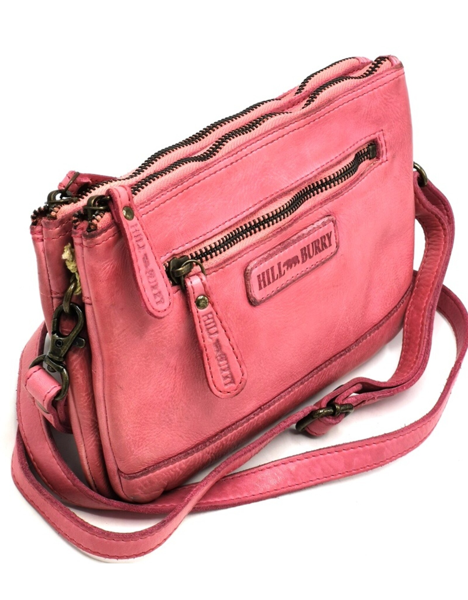 HillBurry Leren tassen - Hillburry Schoudertas-Clutch met vakjes Gewassen Leer roze