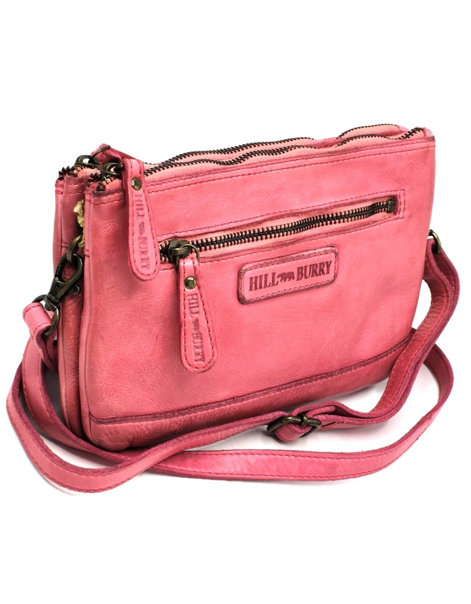 HillBurry Leren tassen - Hillburry Schoudertas-Clutch met vakjes Gewassen Leer roze