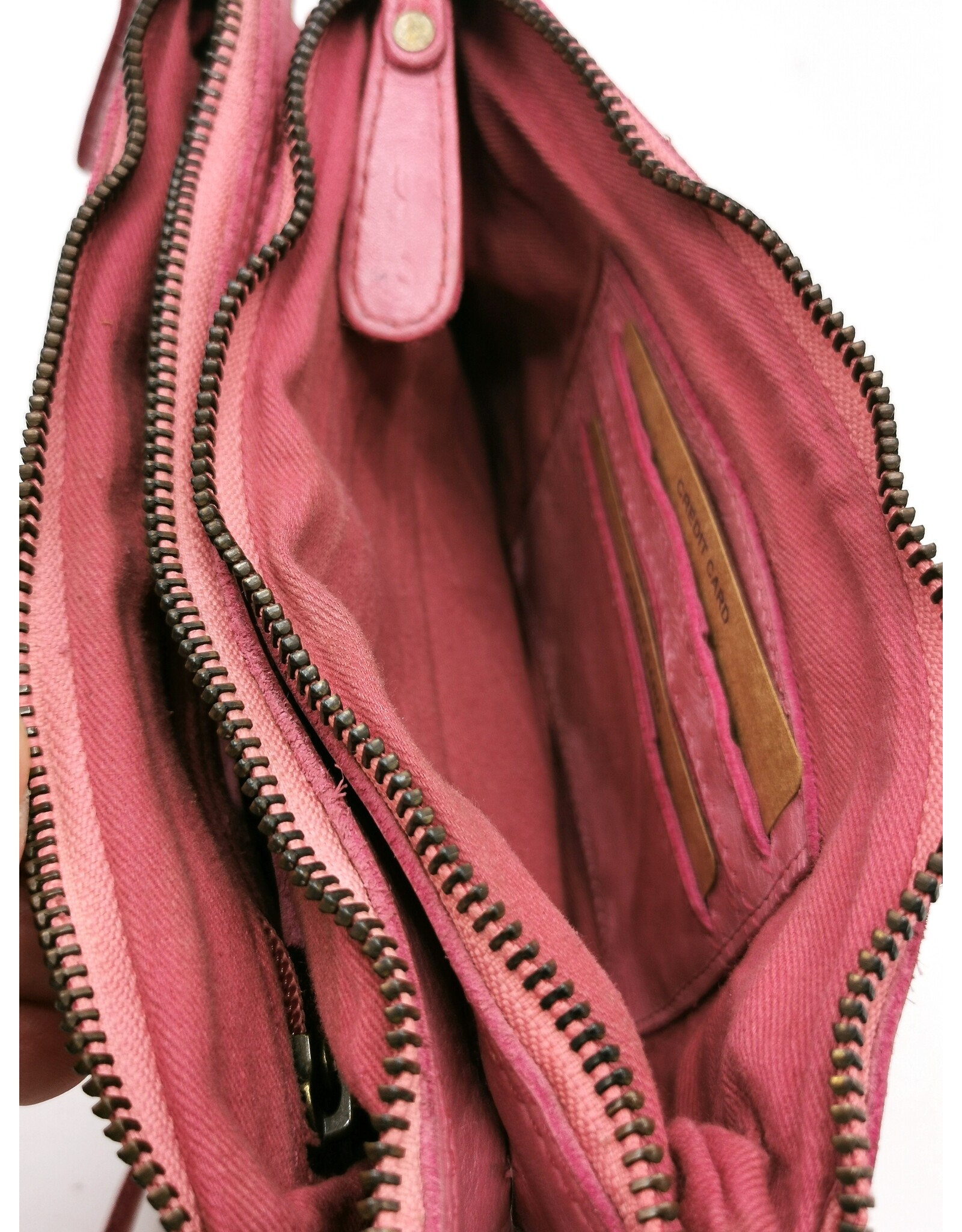 HillBurry Leren tassen - Hillburry Schoudertas-Clutch met vakjes Gewassen Leer roze