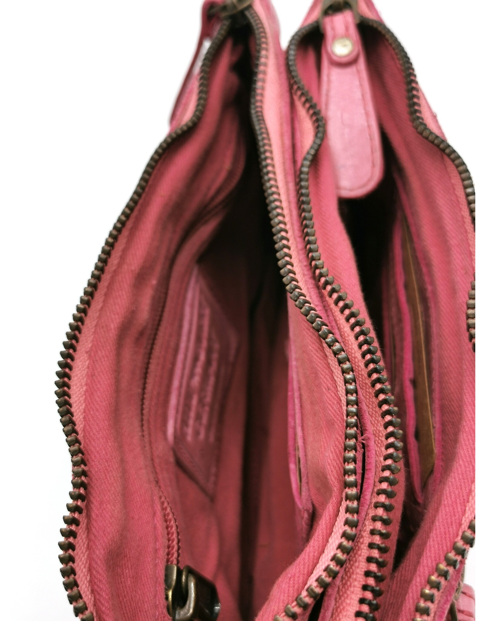 HillBurry Leren tassen - Hillburry Schoudertas-Clutch met vakjes Gewassen Leer roze