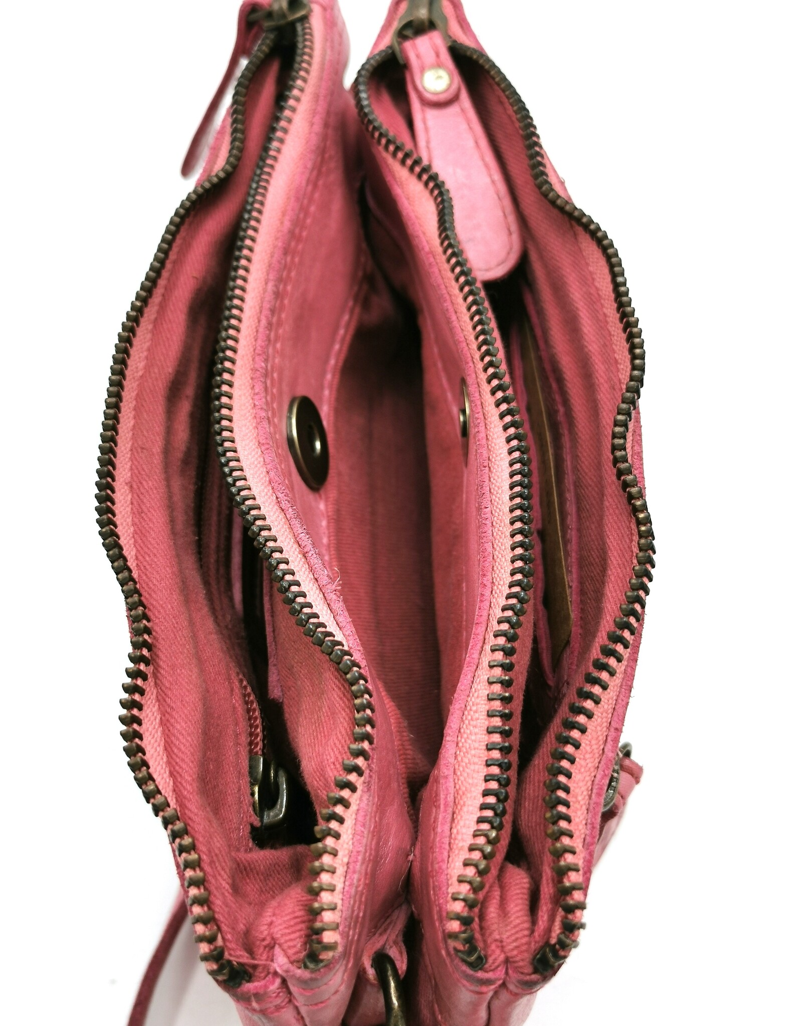 HillBurry Leather bags - Hillburry Shoulder Bag-Clutch with compartements Washed Leather pink