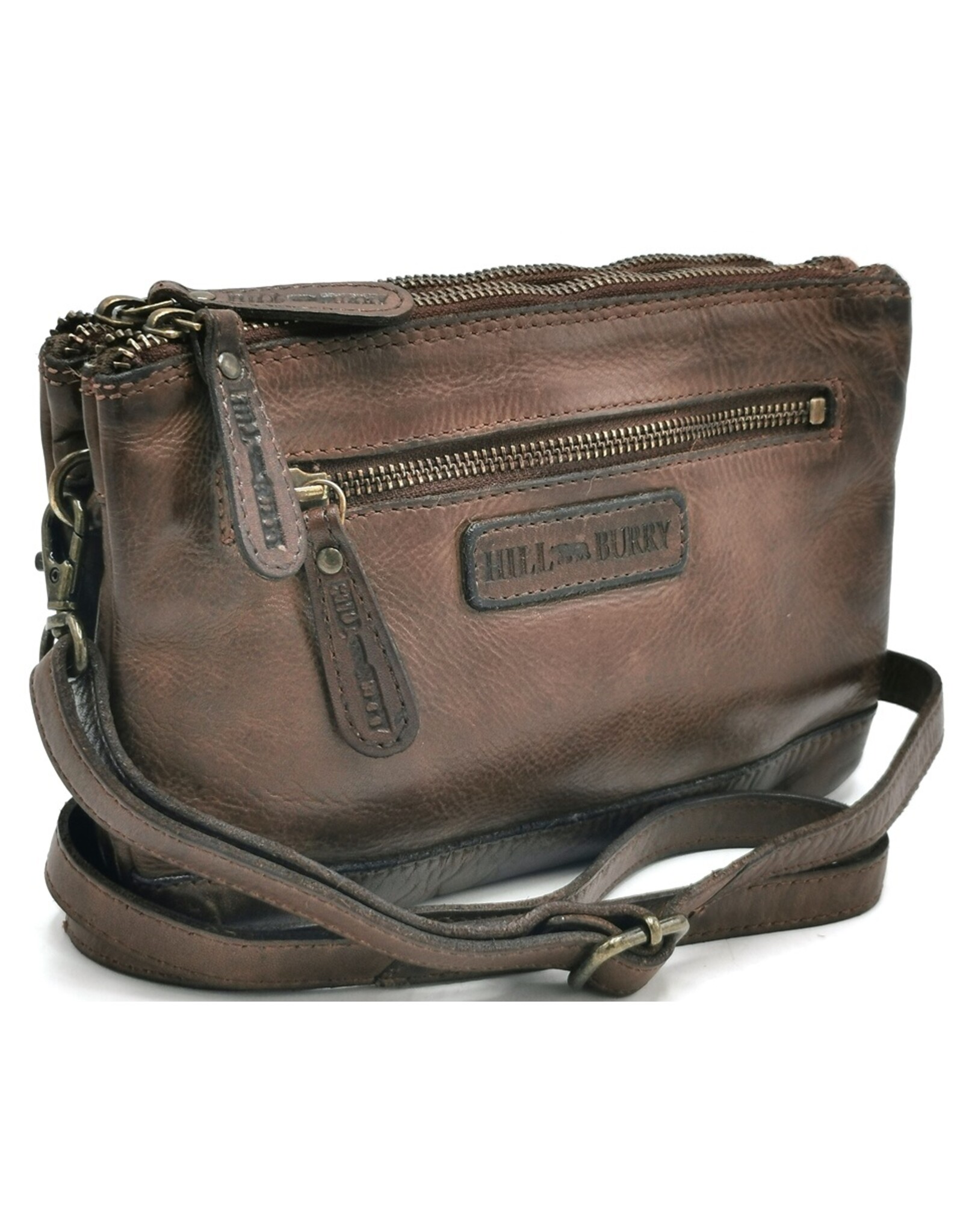 HillBurry Leren tassen - Hillburry Schoudertas-Clutch met vakjes Gewassen Leer bruin