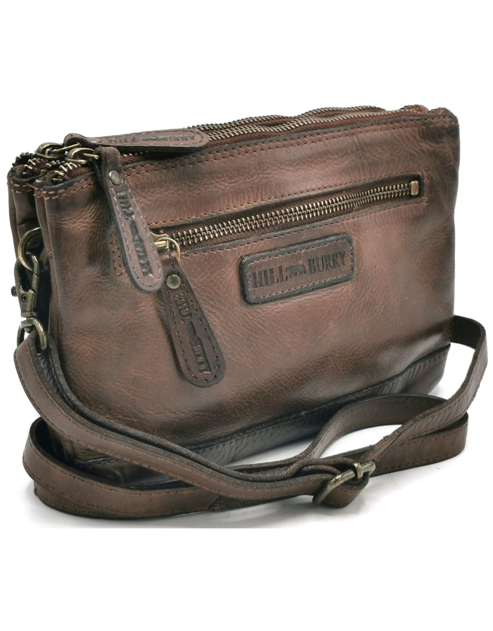 HillBurry Leather bags - Hillburry Shoulder Bag-Clutch with compartements Washed Leather brown