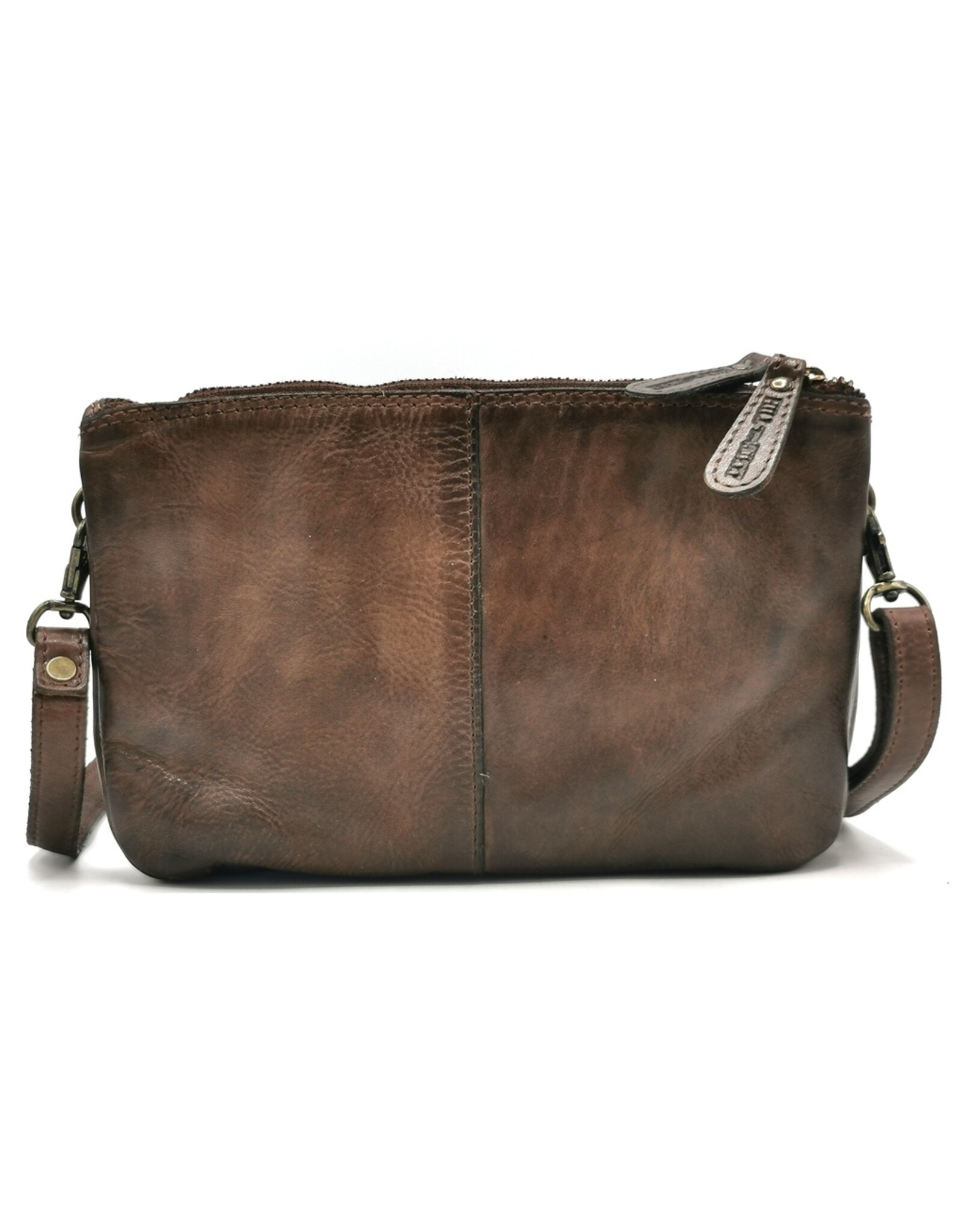 HillBurry Leren tassen - Hillburry Schoudertas-Clutch met vakjes Gewassen Leer bruin