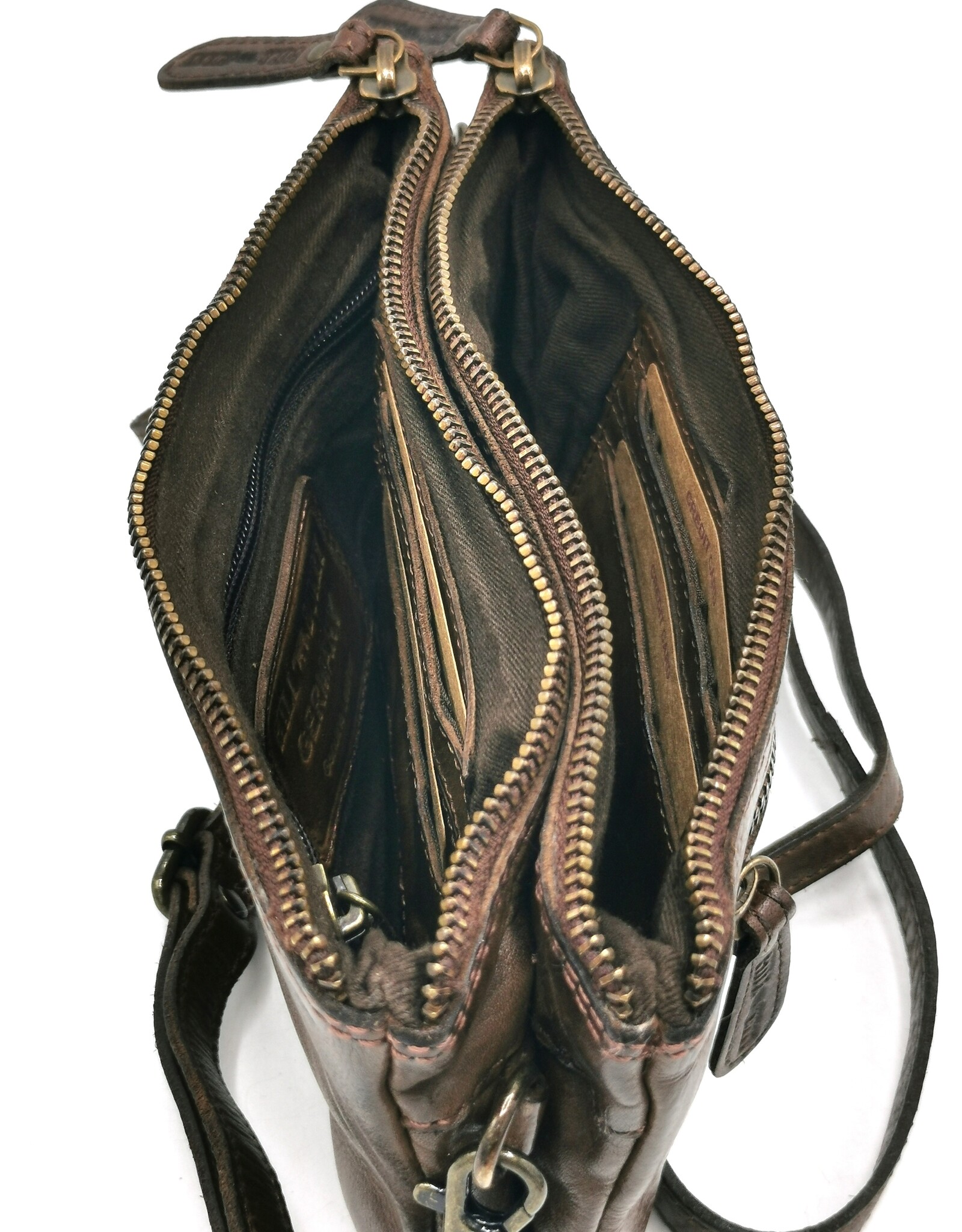 HillBurry Leren tassen - Hillburry Schoudertas-Clutch met vakjes Gewassen Leer bruin