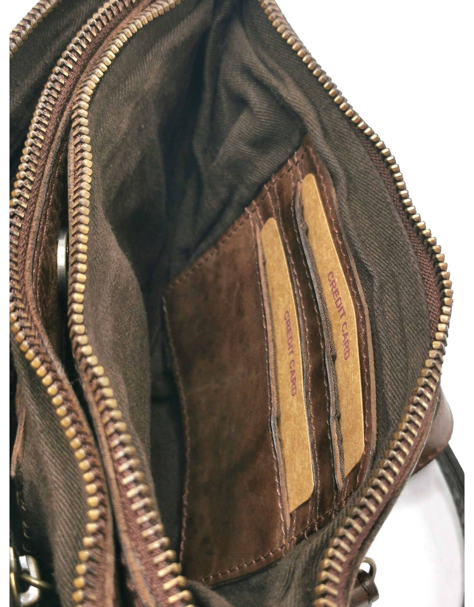 HillBurry Leren tassen - Hillburry Schoudertas-Clutch met vakjes Gewassen Leer bruin