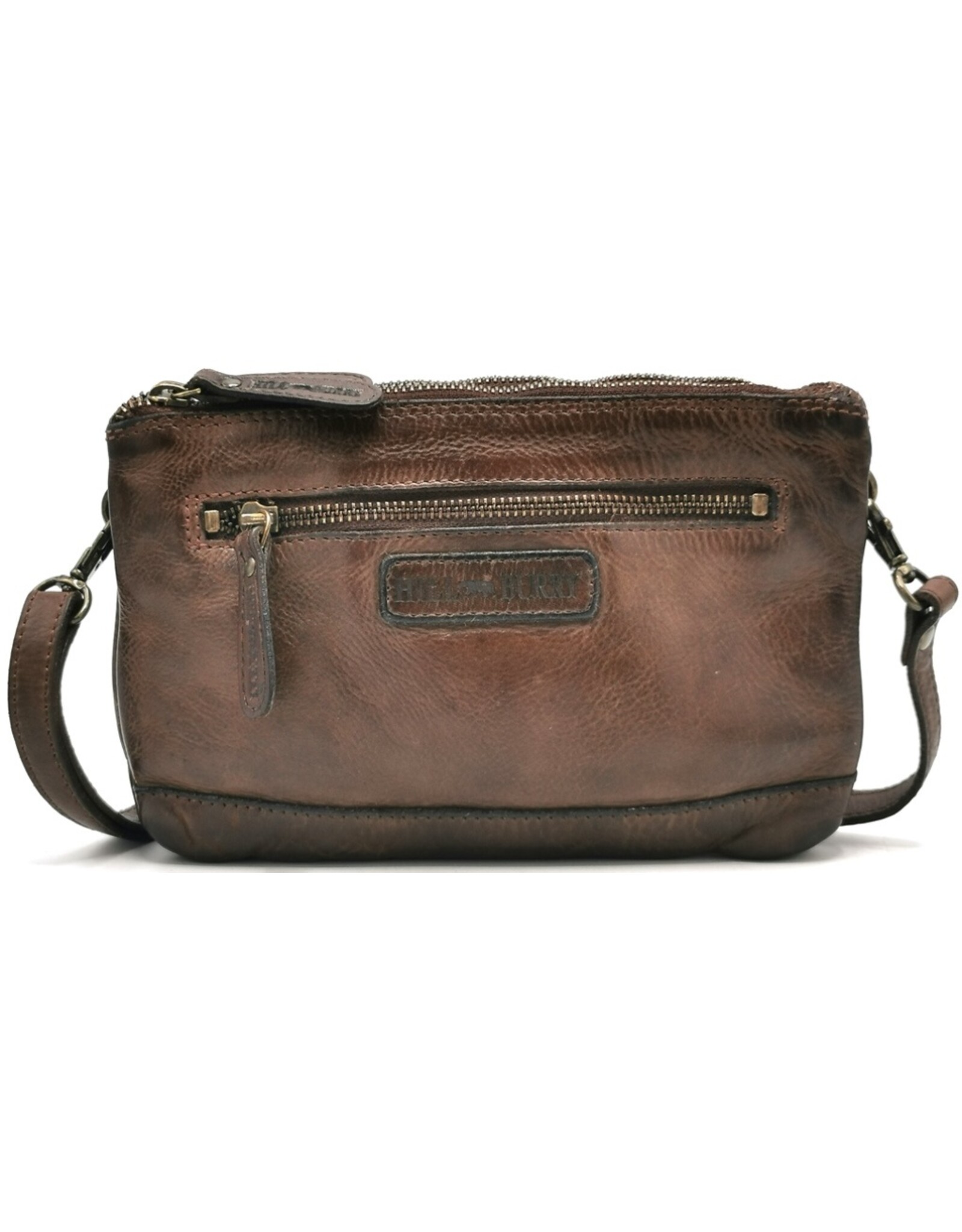 HillBurry Leather bags - Hillburry Shoulder Bag-Clutch with compartements Washed Leather brown
