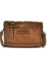 HillBurry Leren tassen - Hillburry Schoudertas-Clutch met vakjes Gewassen Leer cognac