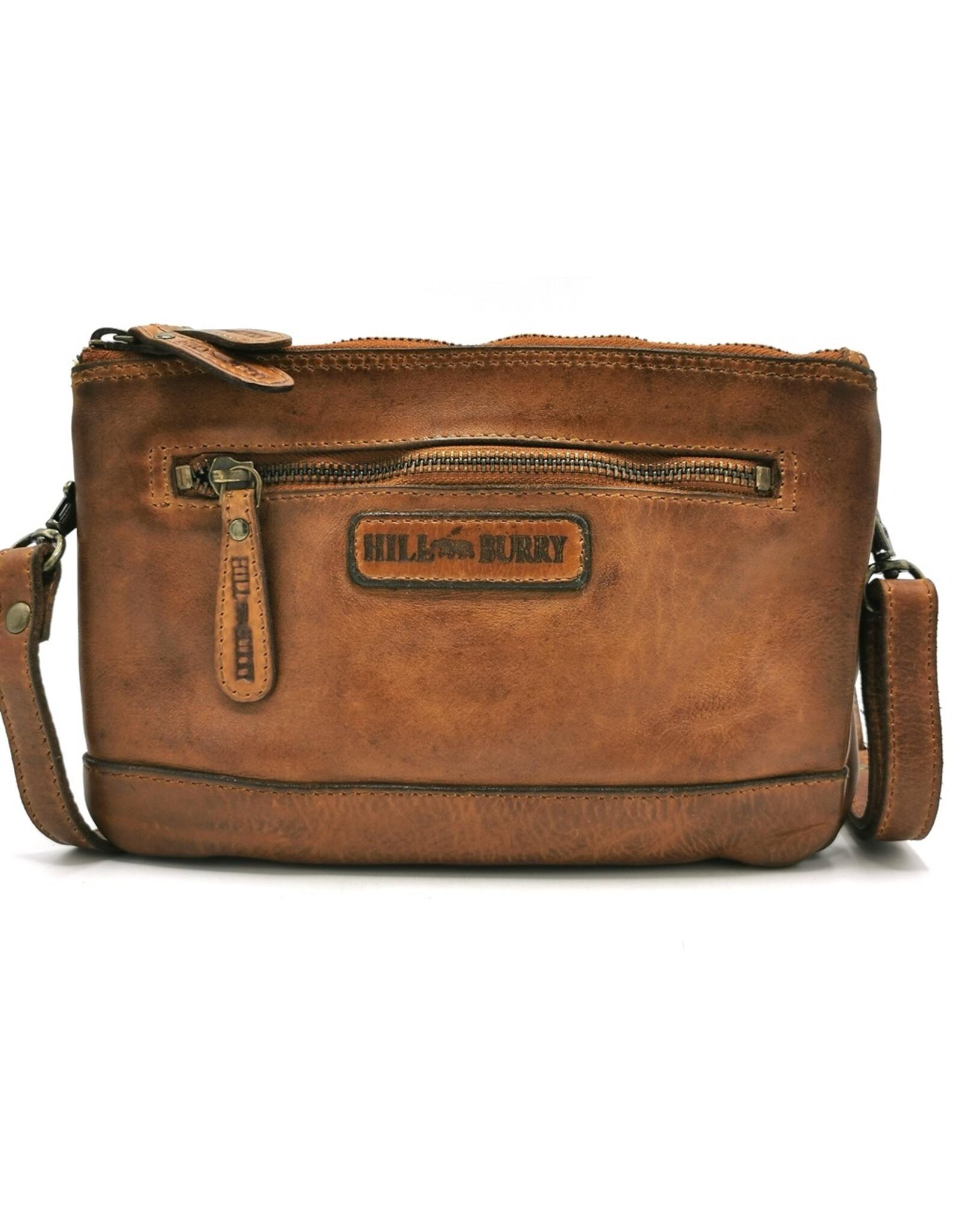 HillBurry Leather bags - Hillburry Shoulder Bag-Clutch with compartements Washed Leather cognac