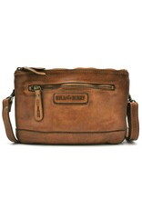 HillBurry Leather bags - Hillburry Shoulder Bag-Clutch with compartements Washed Leather cognac