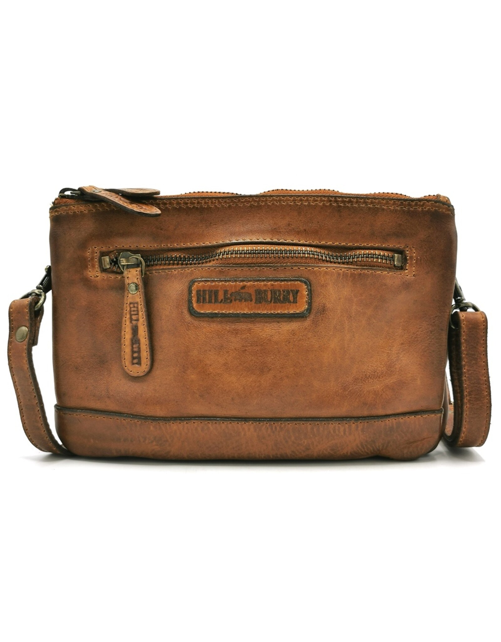 HillBurry Leather bags - Hillburry Shoulder Bag-Clutch with compartements Washed Leather cognac